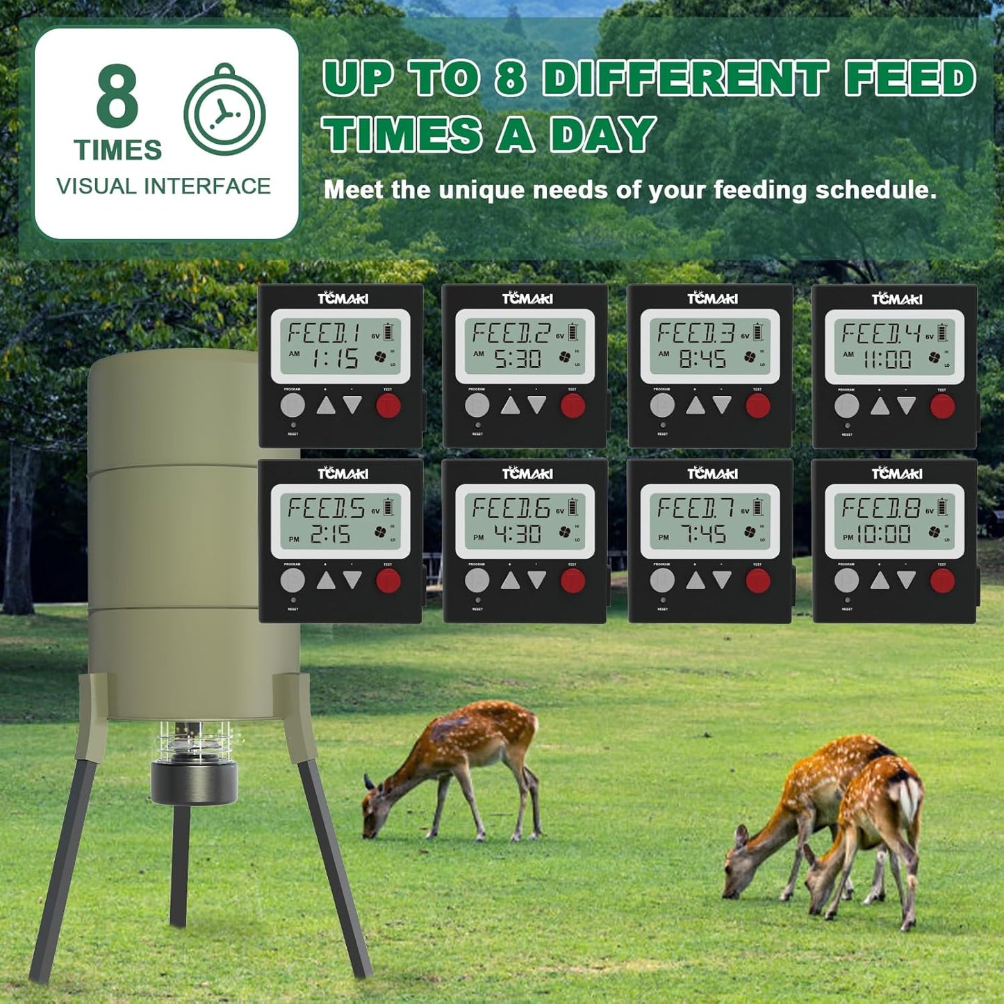 Adjustable 6V/12V Digital Timer for Deer & Goat Feeder Kit - 8 Feed Time Program, DIY Hunting Schedule - Tomaki Game Feeder Timer with Adjustable Speed & Duration