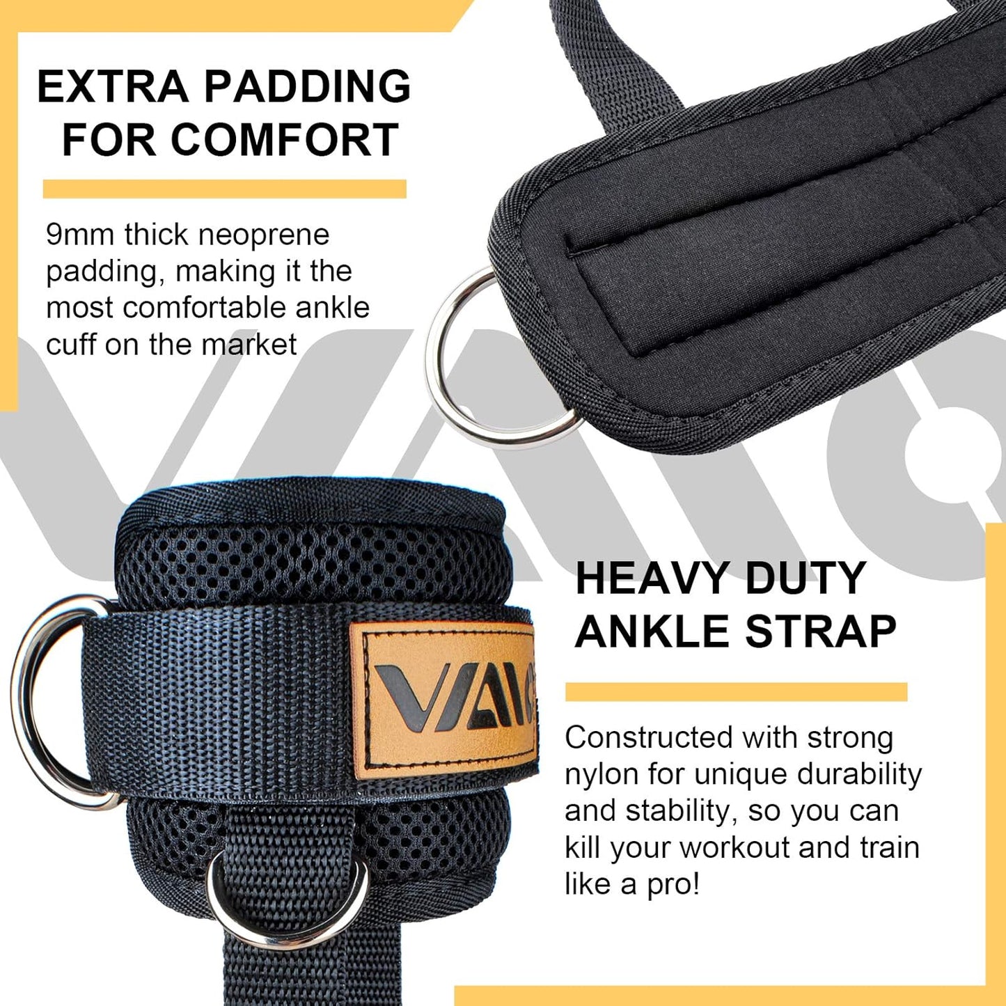 Adjustable Neoprene Ankle Straps for Cable Machines with Double D-Ring - Premium Ankle Cuffs for Abdominal Muscles, Butts, and Legs in Men & Women