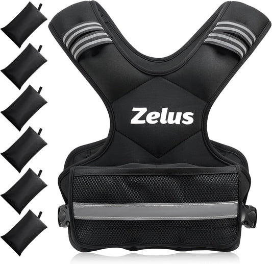 Adjustable ZELUS Weighted Vest for Men and Women | 4-32lb Vest with 6 Ironsand Weights | Home Workout Body Weight Vest for Cardio & Strength Training