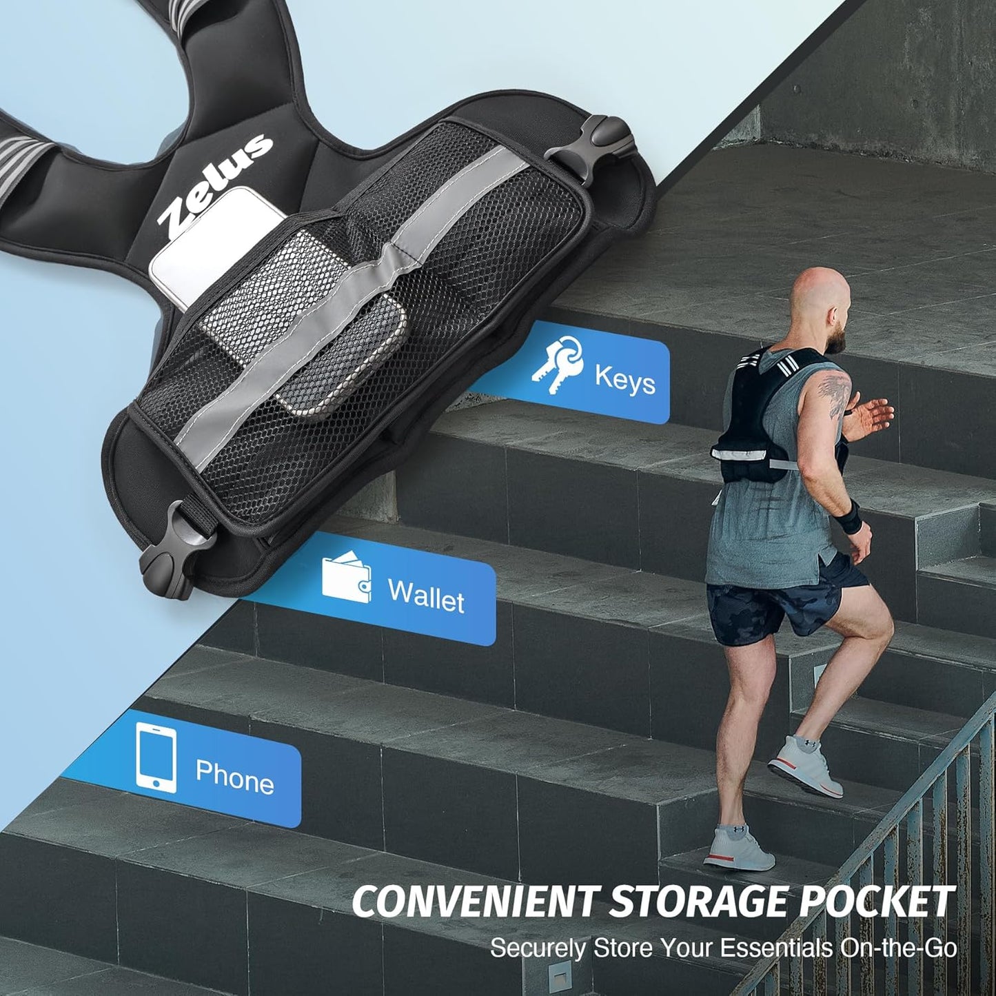 Adjustable ZELUS Weighted Vest for Men and Women | 4-32lb Vest with 6 Ironsand Weights | Home Workout Body Weight Vest for Cardio & Strength Training