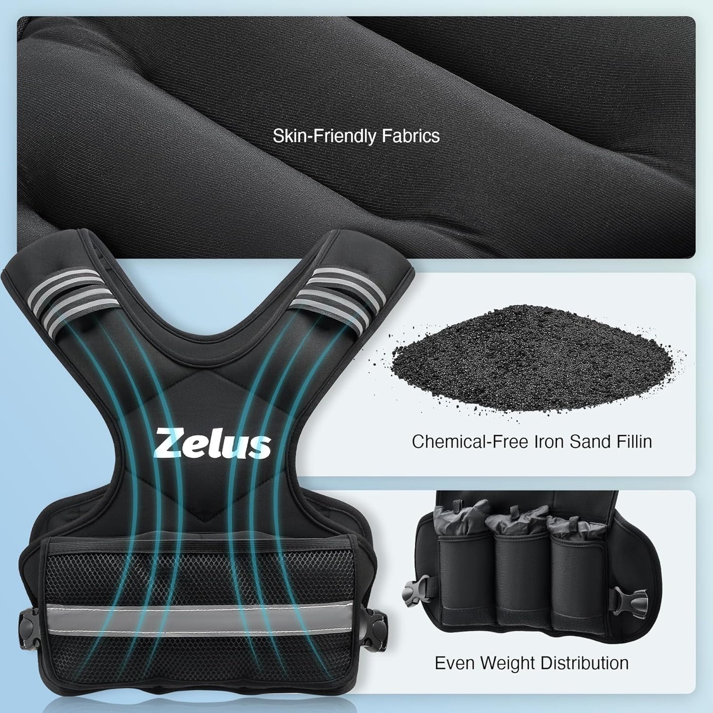 Adjustable ZELUS Weighted Vest for Men and Women | 4-32lb Vest with 6 Ironsand Weights | Home Workout Body Weight Vest for Cardio & Strength Training