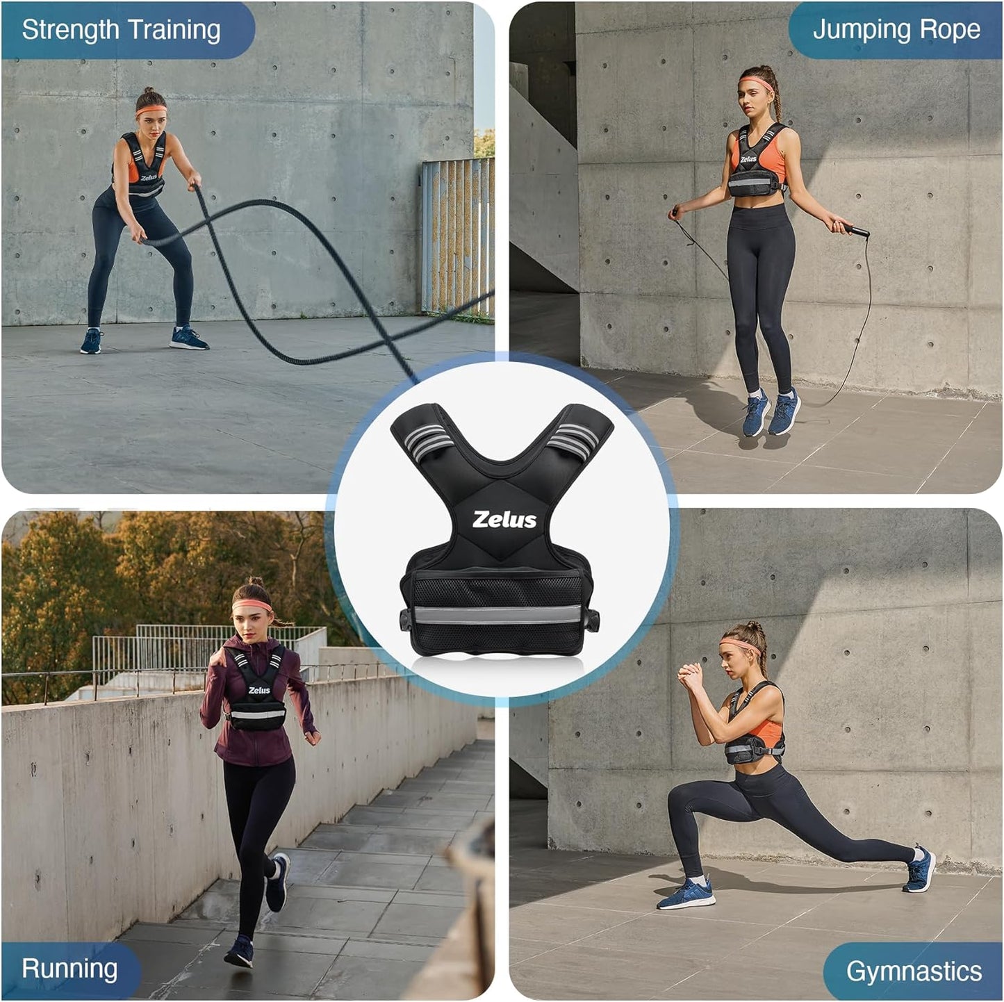 Adjustable ZELUS Weighted Vest for Men and Women | 4-32lb Vest with 6 Ironsand Weights | Home Workout Body Weight Vest for Cardio & Strength Training
