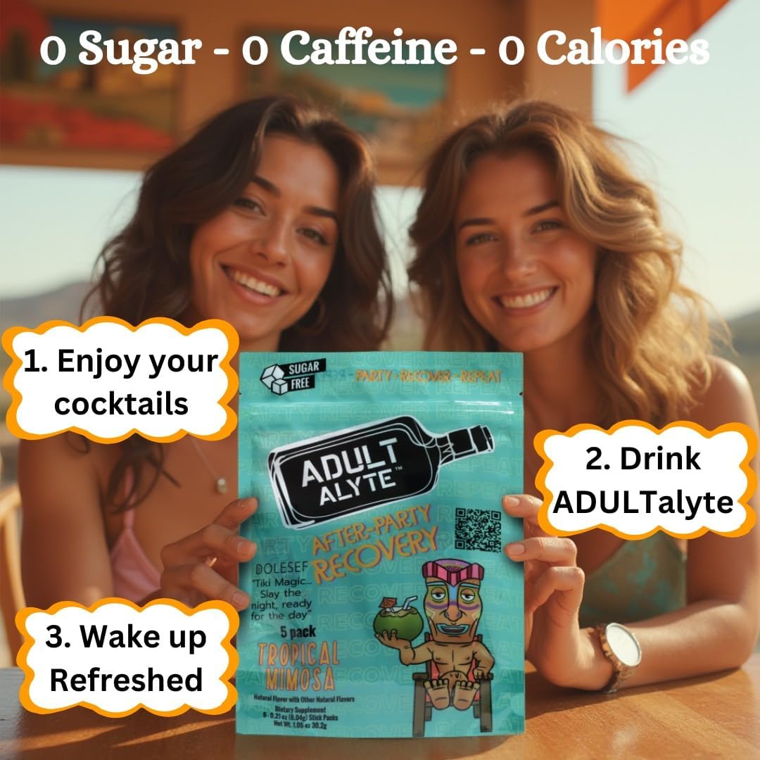 Adultalyte Hangover Relief & Liver Support Drink Mix - Dihydromyricetin, B Vitamins, Antioxidants - 10 Packets Unicorn Candy Flavor