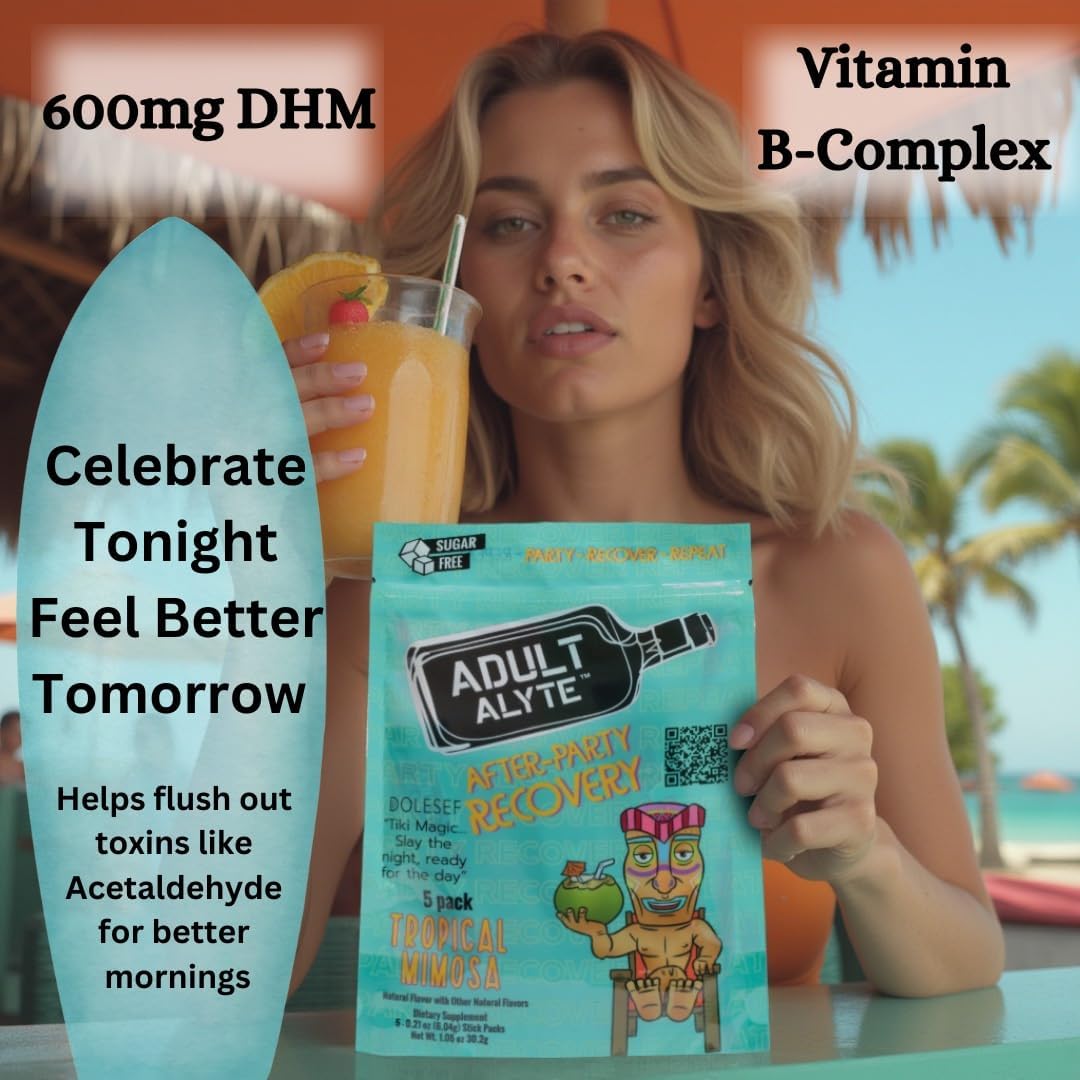 Adultalyte Hangover Relief & Liver Support Drink Mix - Dihydromyricetin, B Vitamins, Antioxidants - 10 Packets Unicorn Candy Flavor