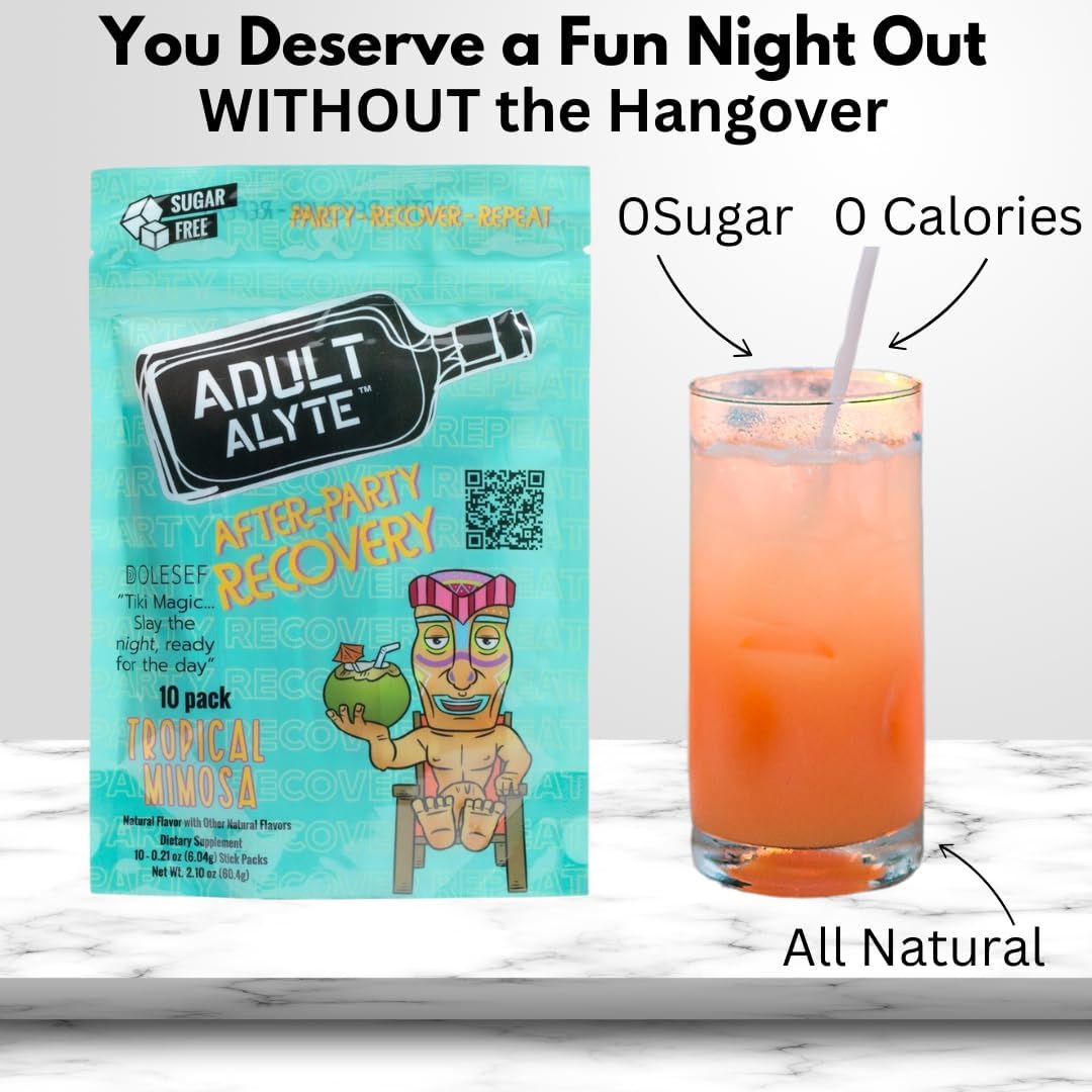 Adultalyte Hangover Relief & Liver Support Drink Mix - Dihydromyricetin, B Vitamins, Antioxidants - 10 Packets Unicorn Candy Flavor