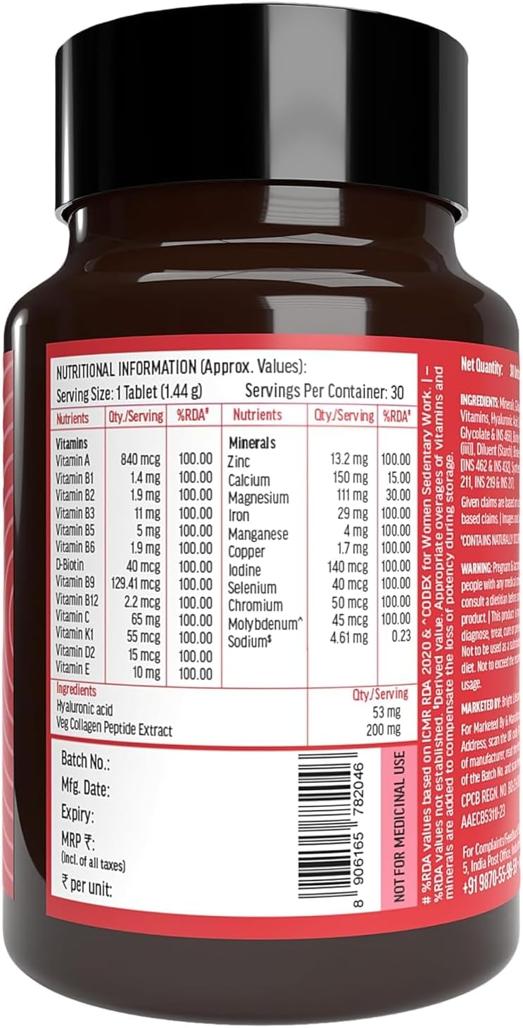 Advanced Daily Multivitamin for Active Women with Iron, Vitamin C, Collagen, Hyaluronic Acid & Biotin - 30 Tablets