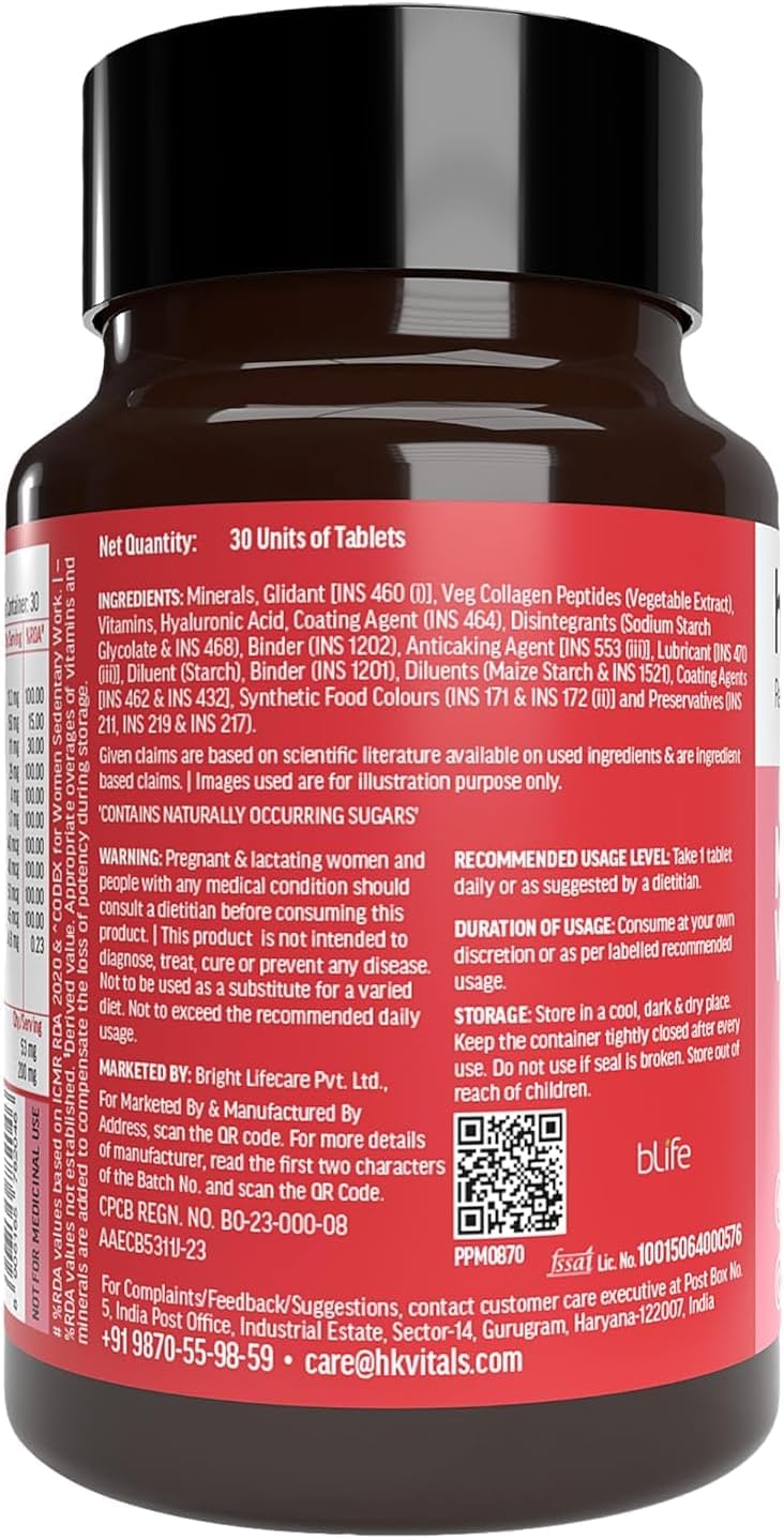 Advanced Daily Multivitamin for Active Women with Iron, Vitamin C, Collagen, Hyaluronic Acid & Biotin - 30 Tablets