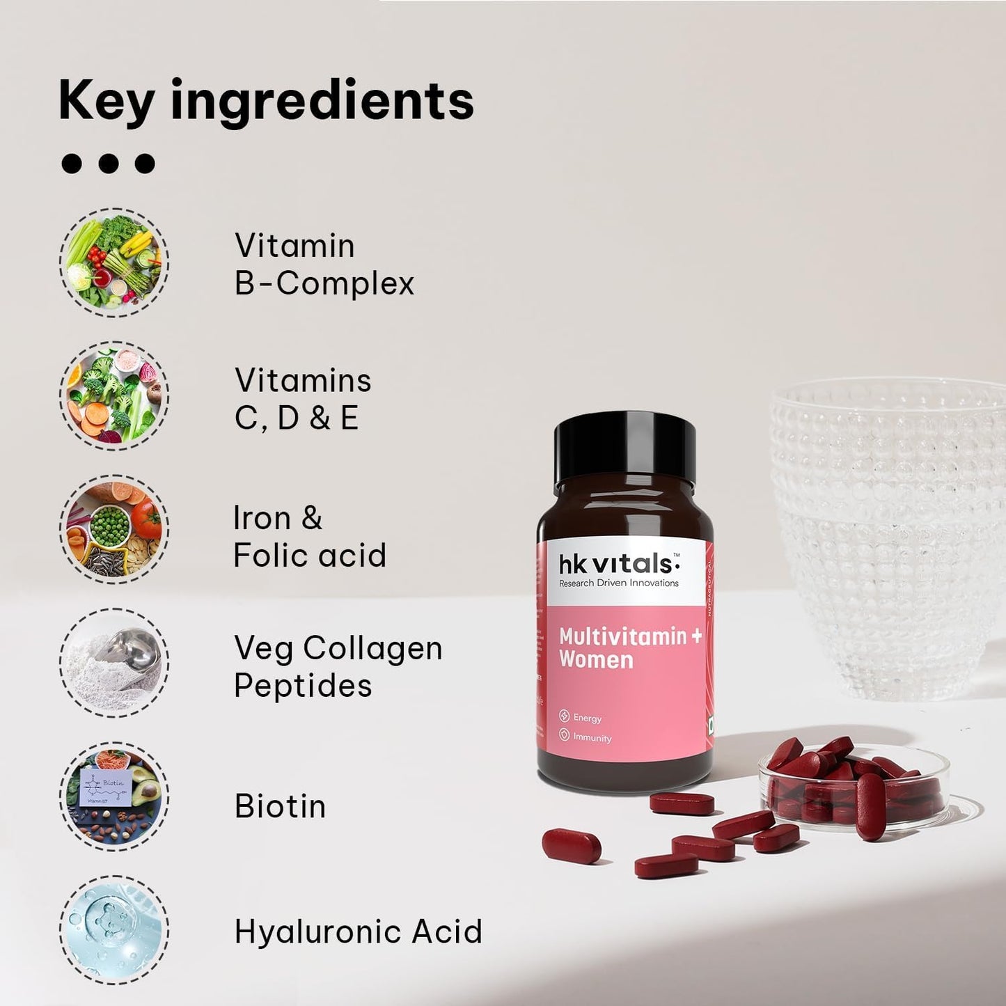 Advanced Daily Multivitamin for Active Women with Iron, Vitamin C, Collagen, Hyaluronic Acid & Biotin - 30 Tablets