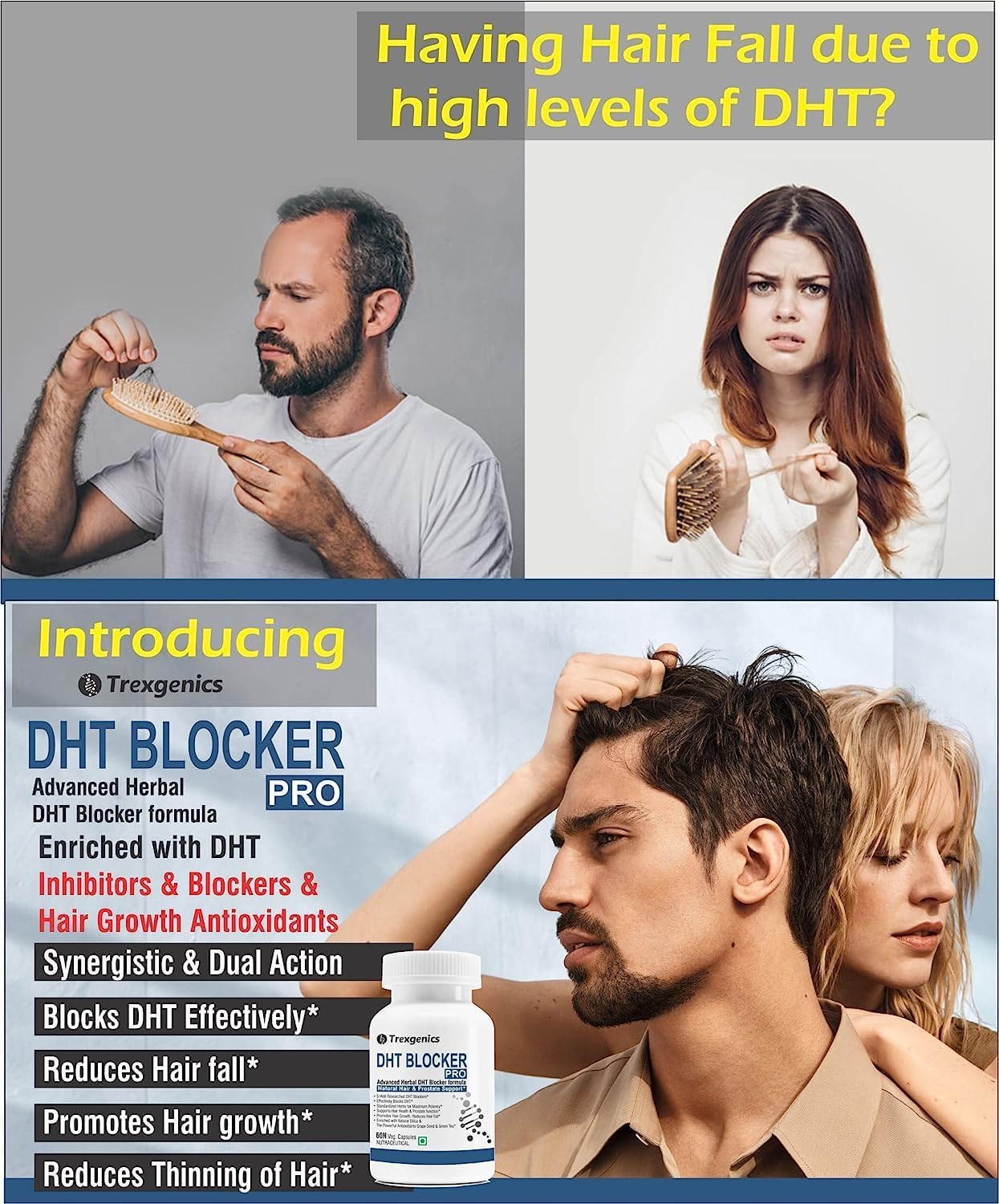 Advanced DHT Blocker Formula for Hair Fall & Prostate Health - Vegan, Non-GMO (60 Veg. Capsules)
