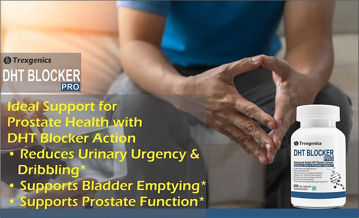 Advanced DHT Blocker Formula for Hair Fall & Prostate Health - Vegan, Non-GMO (60 Veg. Capsules)