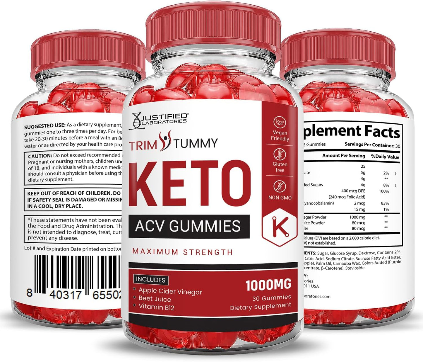 Advanced Formula Trim Tummy Keto ACV Gummies with Pomegranate Beet Juice - 1000MG Vegan Non GMO