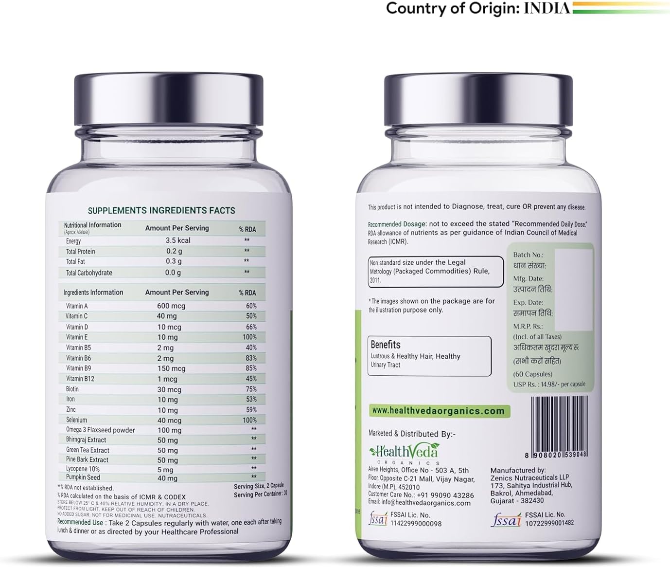 Advanced Hair Growth Supplement with DHT Blocker, Biotin, and Hair Follicle Stimulation - 60 Veg Capsules for Men and Women