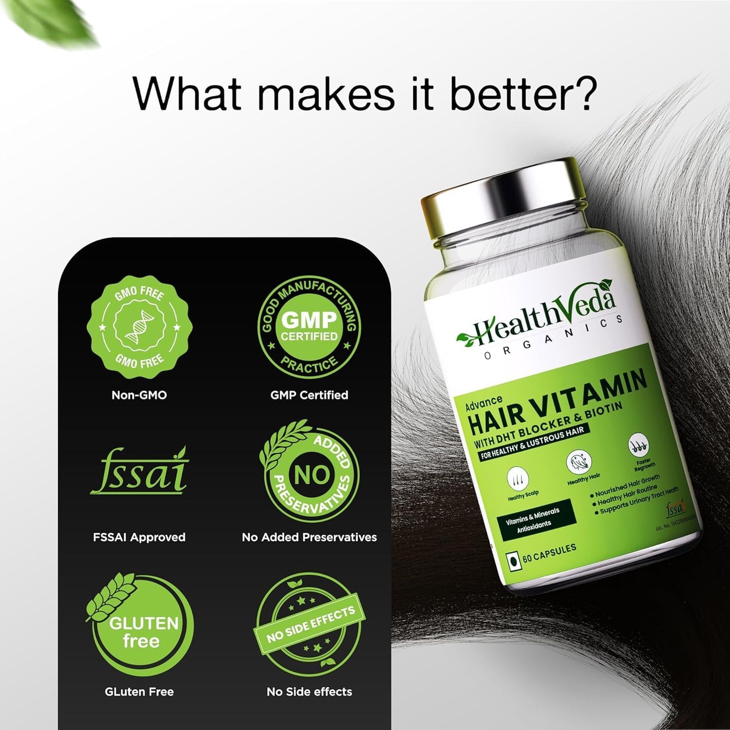 Advanced Hair Growth Supplement with DHT Blocker, Biotin, and Hair Follicle Stimulation - 60 Veg Capsules for Men and Women