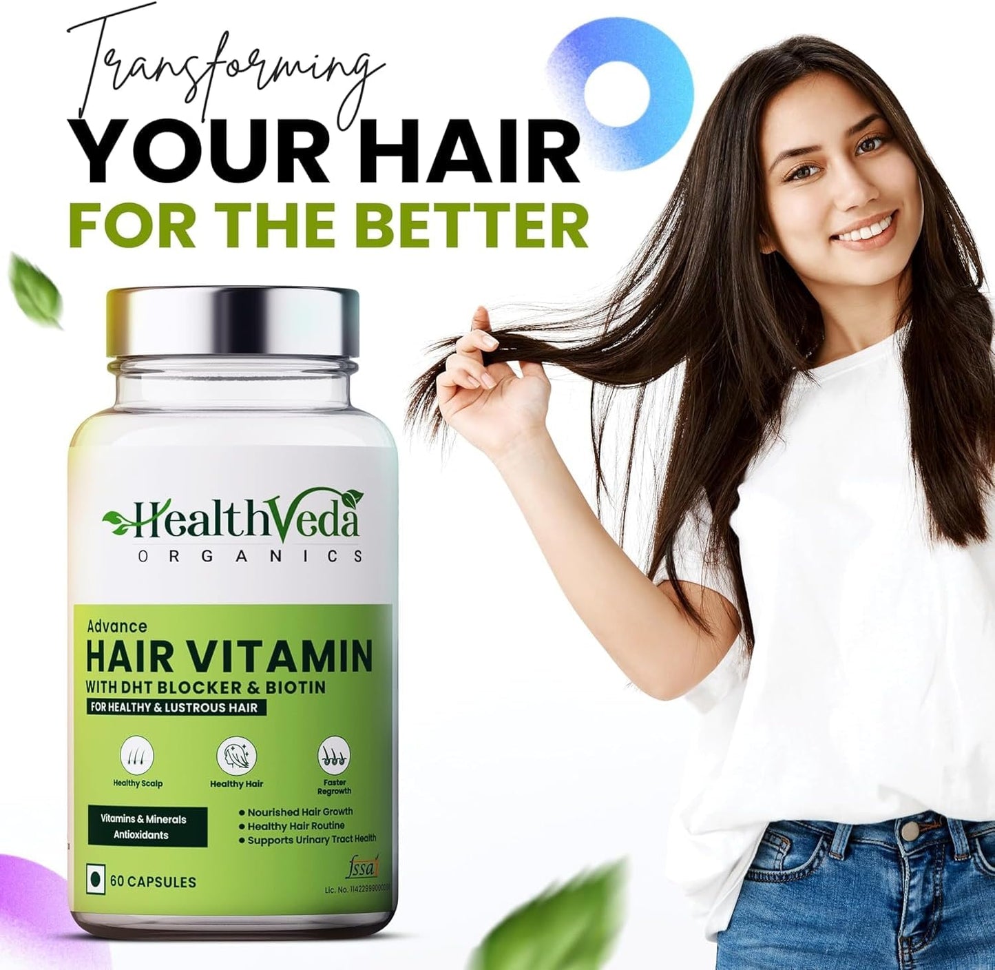Advanced Hair Growth Supplement with DHT Blocker, Biotin, and Hair Follicle Stimulation - 60 Veg Capsules for Men and Women