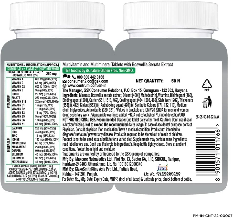 Advanced Multivitamin for Adults 50+: Calcium, Vitamin D3 & 21 Nutrients for Strong Joints & Heart Health (Veg) 50 Tablets