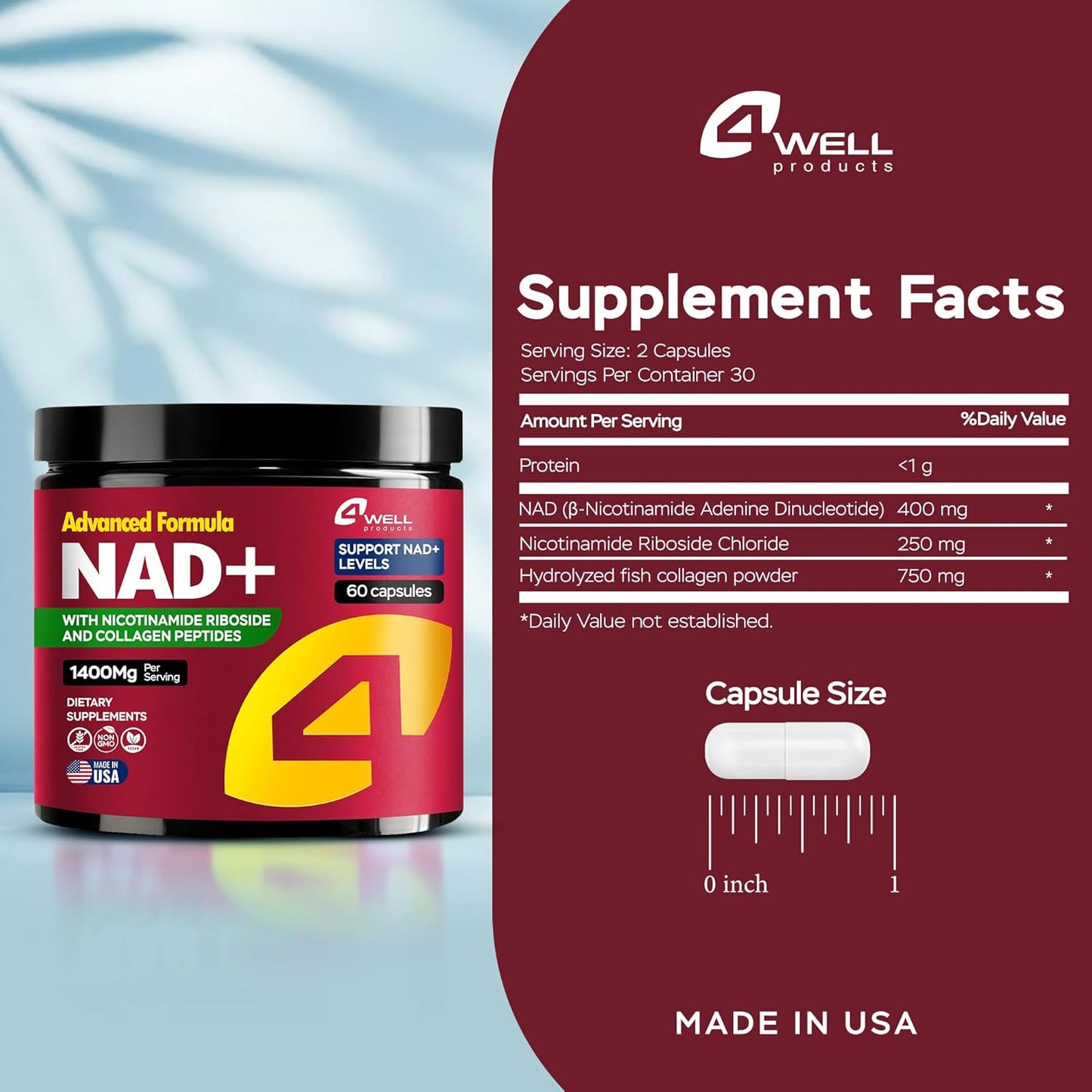 Advanced NAD+ Supplement with 1400mg Nicotinamide Riboside & Collagen Peptides for Healthy Aging - Boosts Cellular Energy, Skin Health & Cognitive Function - Made in USA