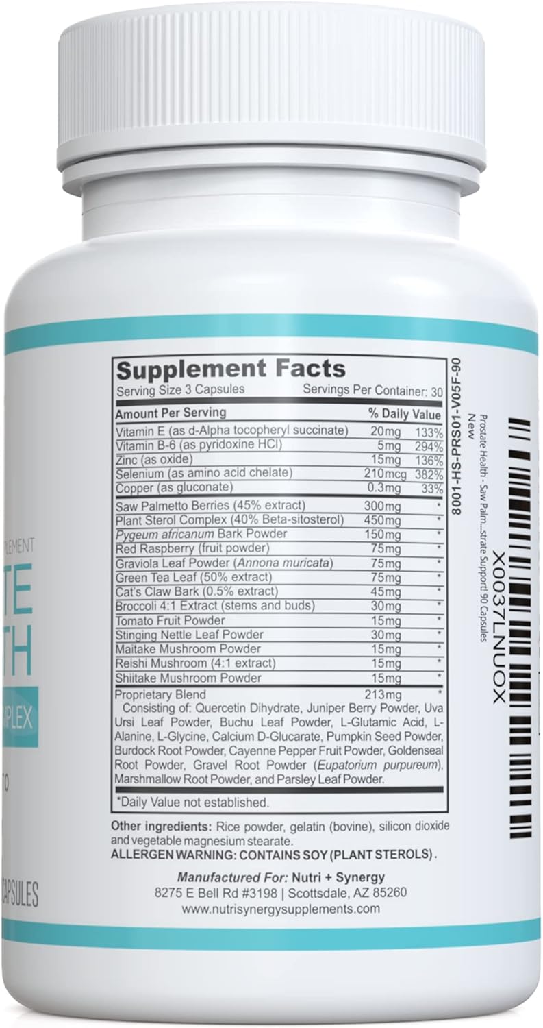 Advanced Prostate Support Supplement with Saw Palmetto, Zinc, Vitamins B6 & E, Selenium - 90 Capsules for Men's Health