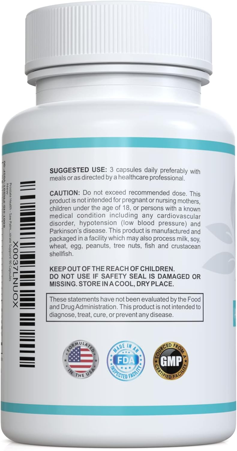 Advanced Prostate Support Supplement with Saw Palmetto, Zinc, Vitamins B6 & E, Selenium - 90 Capsules for Men's Health