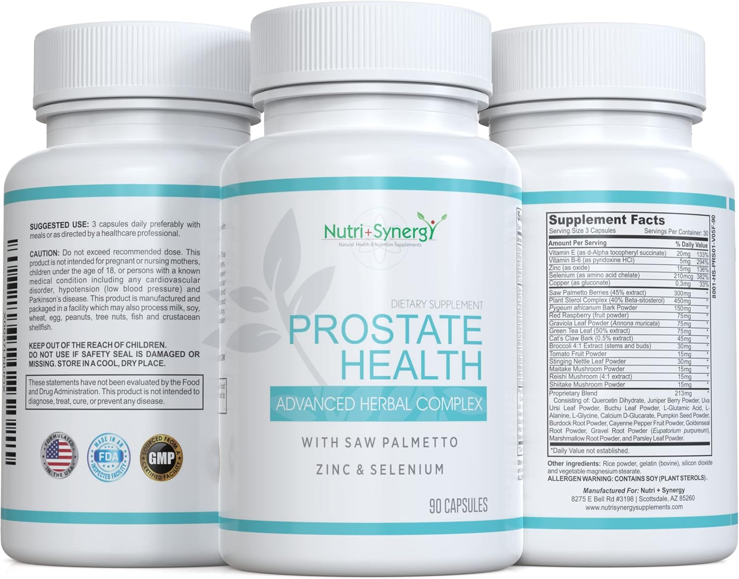 Advanced Prostate Support Supplement with Saw Palmetto, Zinc, Vitamins B6 & E, Selenium - 90 Capsules for Men's Health