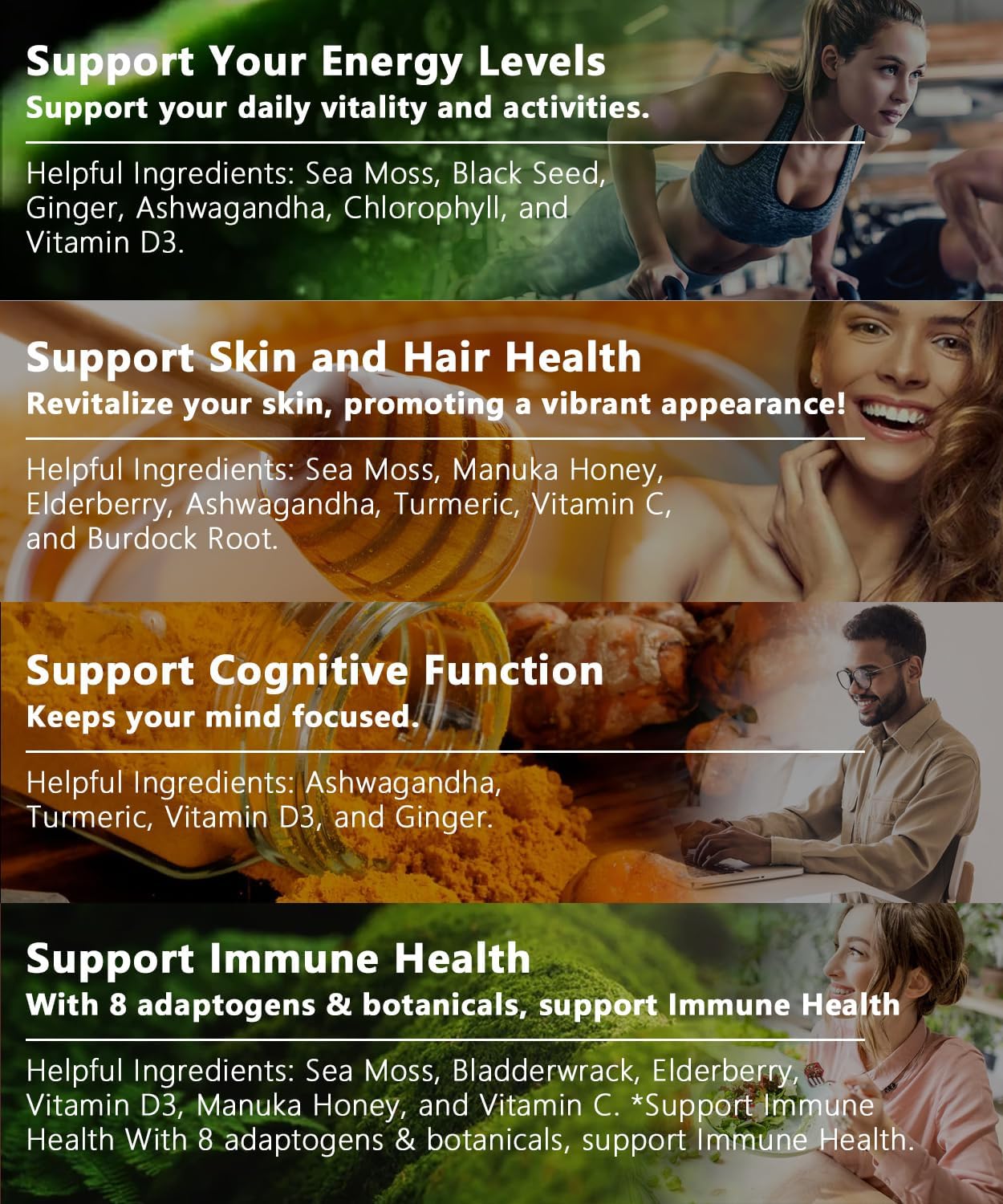 Advanced Sea Moss Capsules with Black Seed Oil, Aşhwagandha, Ginger, Vitamin C, Bladderwrack, Elderberry - 90 Tablets, 2 Pack