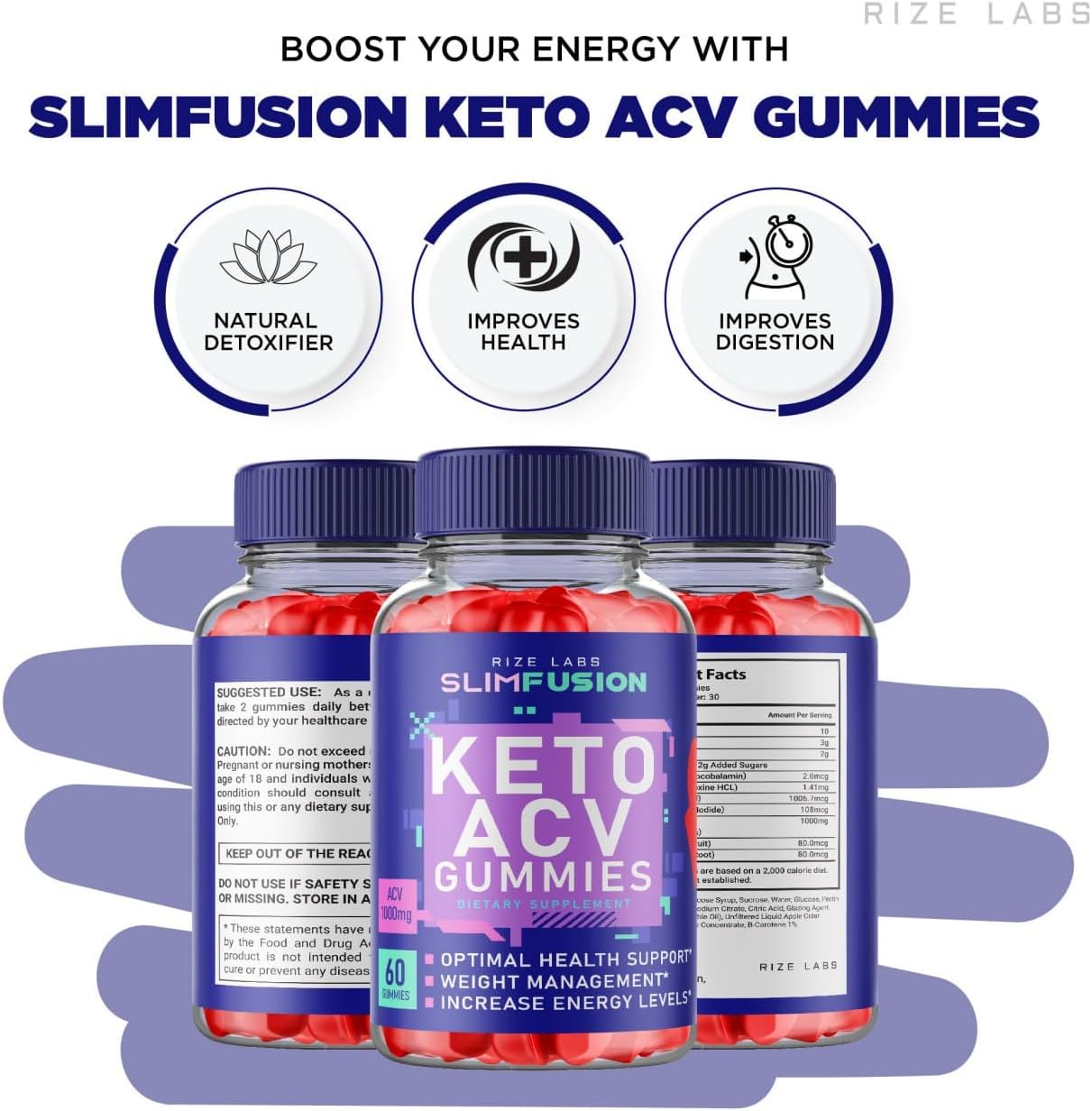 Advanced Slimming Formula Rize Labs Slim Fusion Keto ACV Gummies with Reviews - 60 Gummies