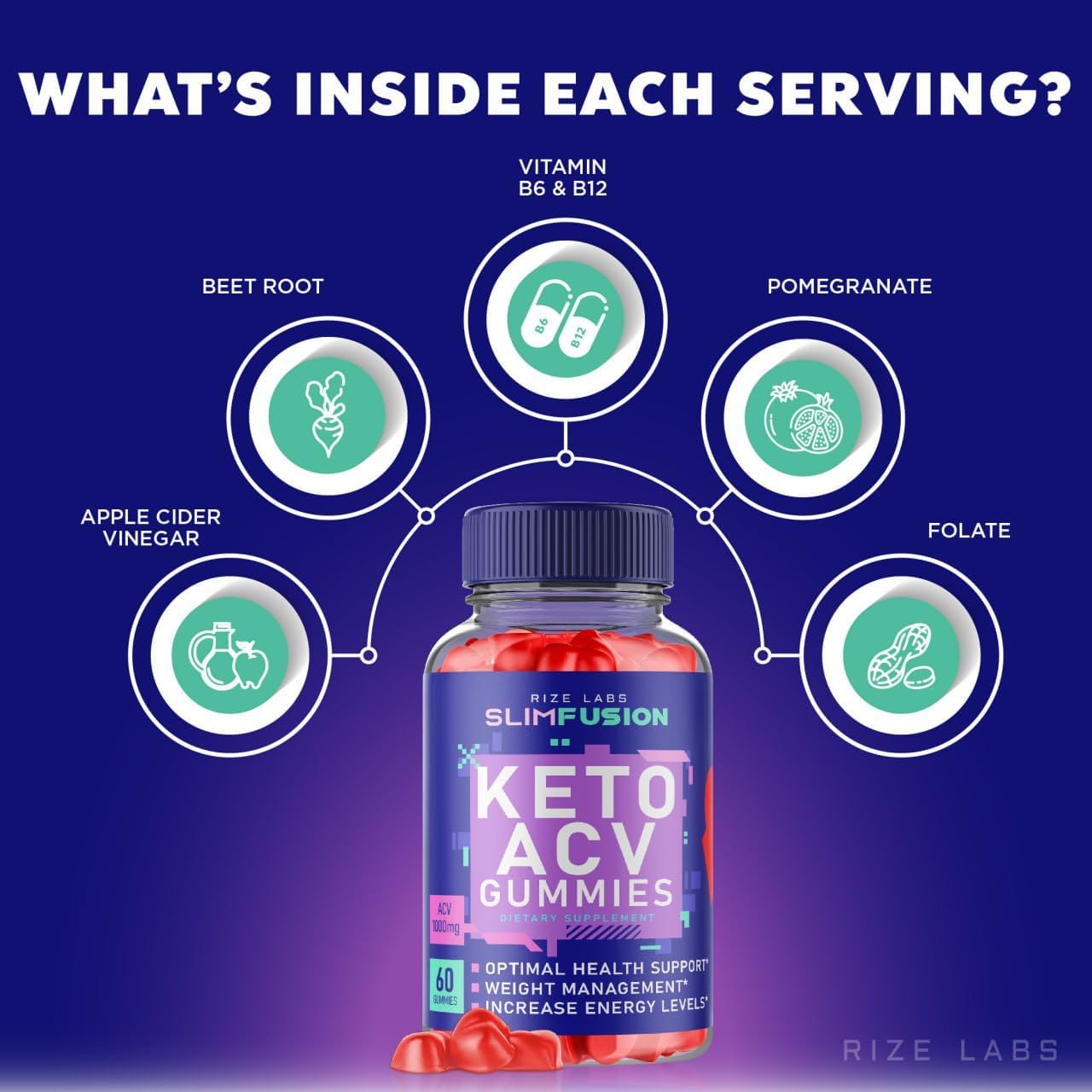 Advanced Slimming Formula Rize Labs Slim Fusion Keto ACV Gummies with Reviews - 60 Gummies