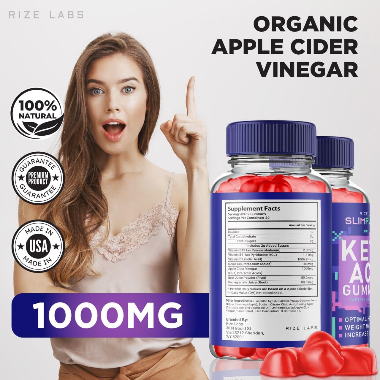 Advanced Slimming Formula Rize Labs Slim Fusion Keto ACV Gummies with Reviews - 60 Gummies
