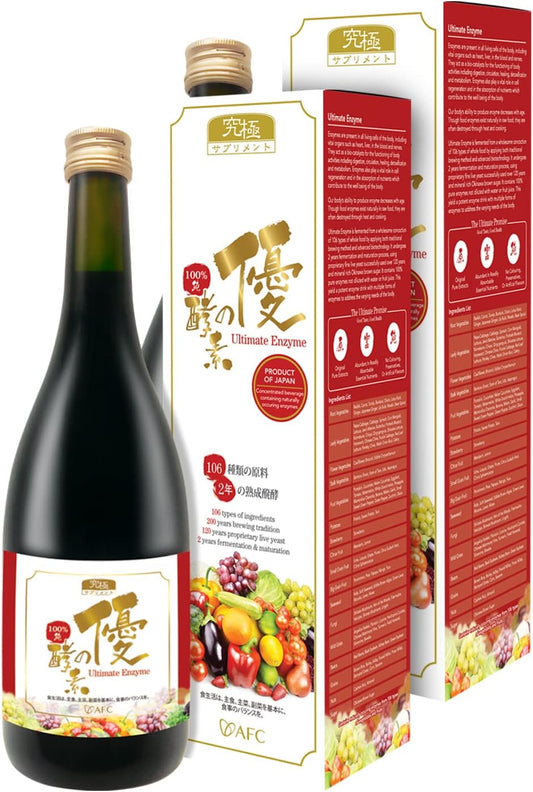 AFC Japan Digestive Enzyme Drink - 100% Pure Extract from 106 Types of Vegetables & Fruits, Boost Metabolism, Immunity, Detox, Smooth Bowel, Gas Relief, 720ml x 2