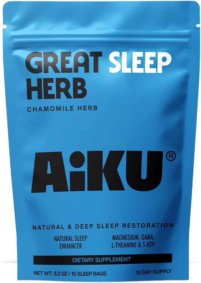 Aiku Superfoods Premium Herbal Sleep Tea with GABA, Magnesium, and 5-HTP - Promotes Restful Sleep and Relaxation - 15 Tea Bags for 15 Days of Support - Made in the USA