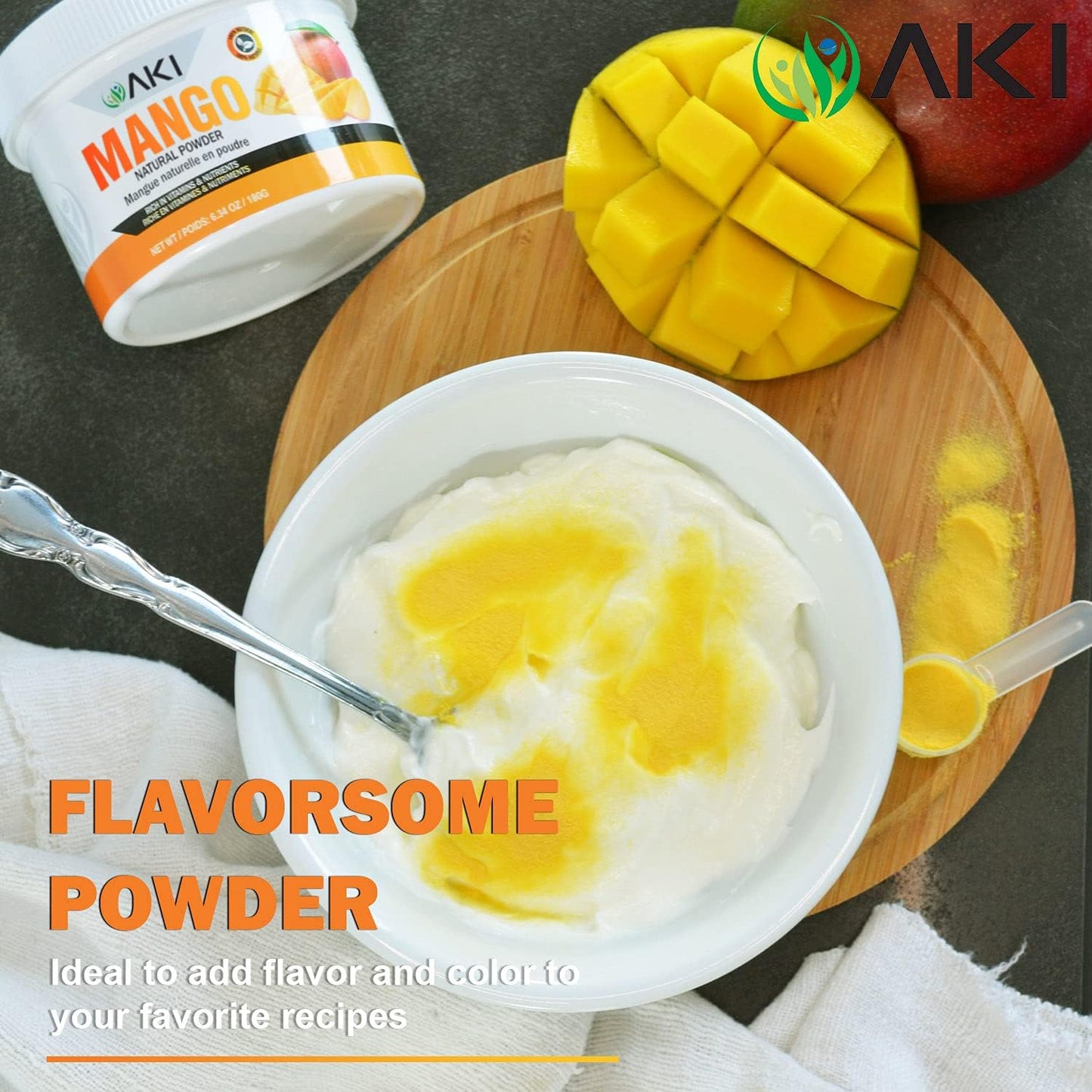 AKI ORGANIC Mango Extract Powder - 6.34oz/180g - High in Vitamin C - Ideal for Protein Smoothies, Sorbet, Juice & Ice Cream