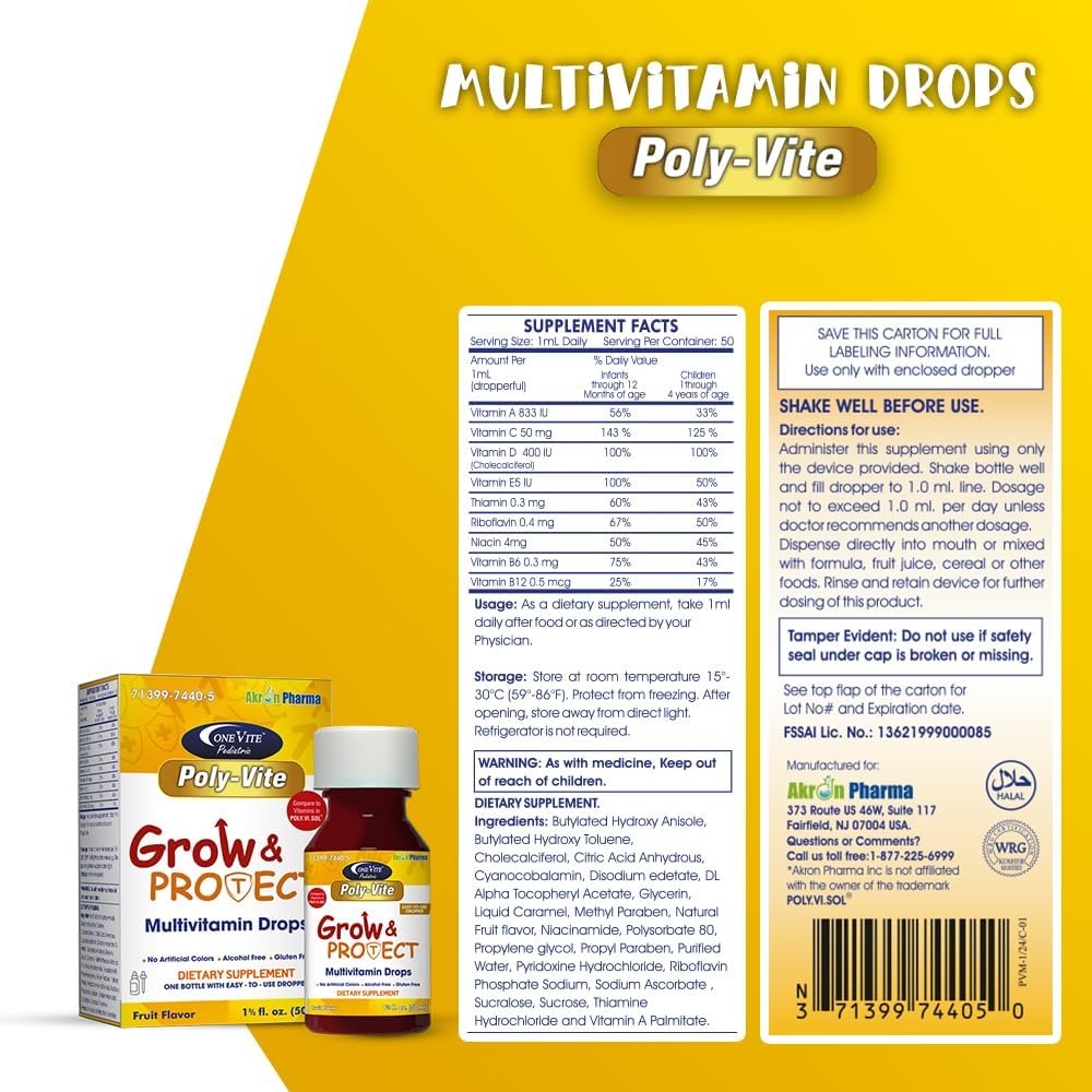 Akron Pharma Poly-Vite Drops for Children - Essential Pediatric Multivitamin Supplement