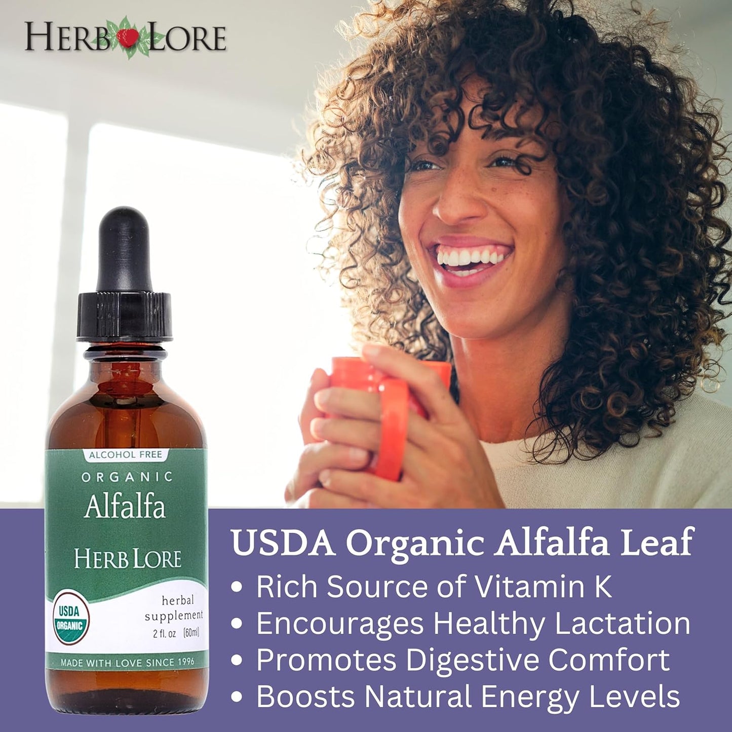 Alcohol-Free Organic Alfalfa Leaf Tincture for Pregnancy, Lactation & Wellness Support - 2 fl oz