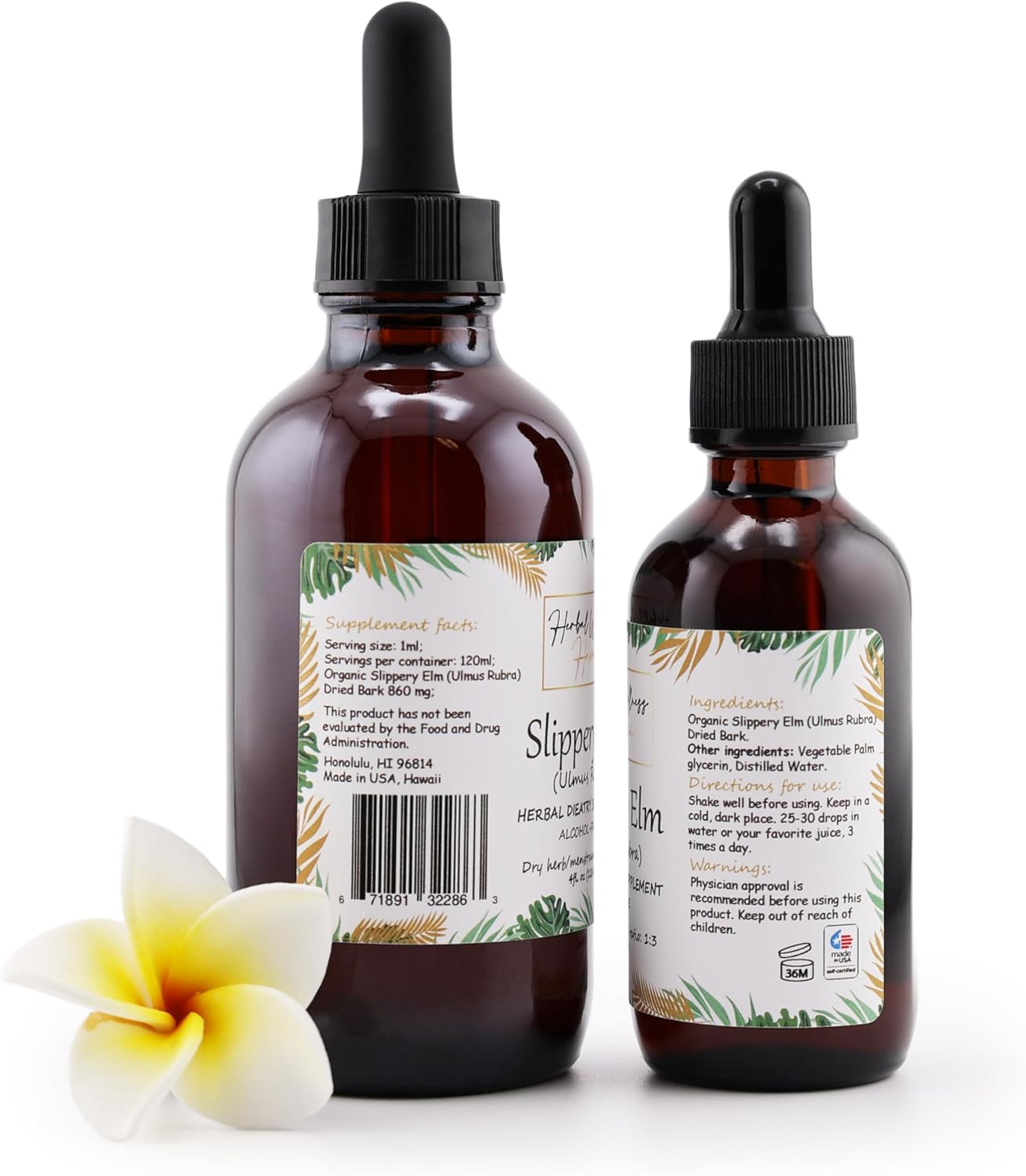 Alcohol-Free Slippery Elm Liquid Extract from Herbal Wellness Hawaii - 2 oz
