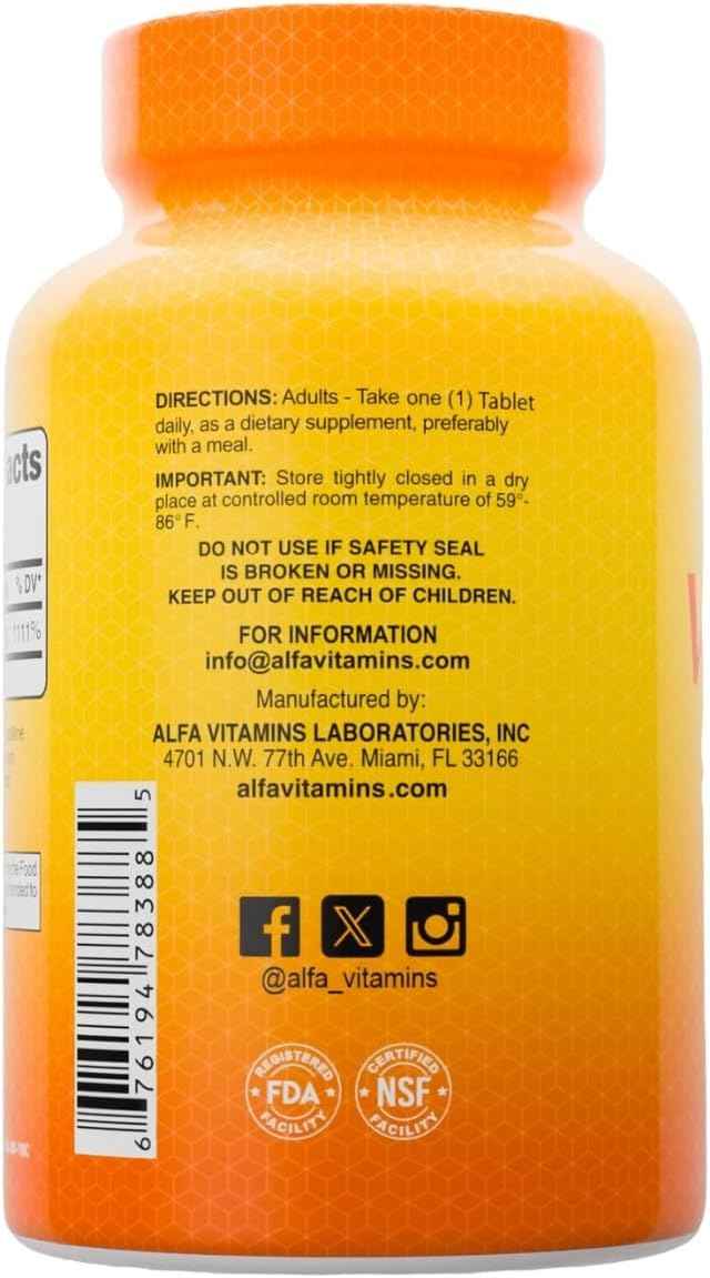 ALFA VITAMINS Vitamin C Supplement 1000mg, Powerful Antioxidant for Immune Support & Healthy Skin, Promotes Collagen Formation, Dietary Supplement for Daily Wellness, 100 Tablets, 2 Bottle Pack