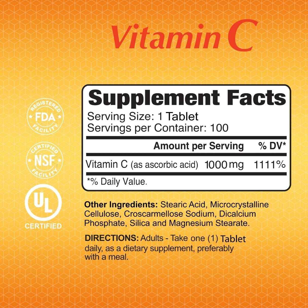 ALFA VITAMINS Vitamin C Supplement 1000mg, Powerful Antioxidant for Immune Support & Healthy Skin, Promotes Collagen Formation, Dietary Supplement for Daily Wellness, 100 Tablets, 2 Bottle Pack