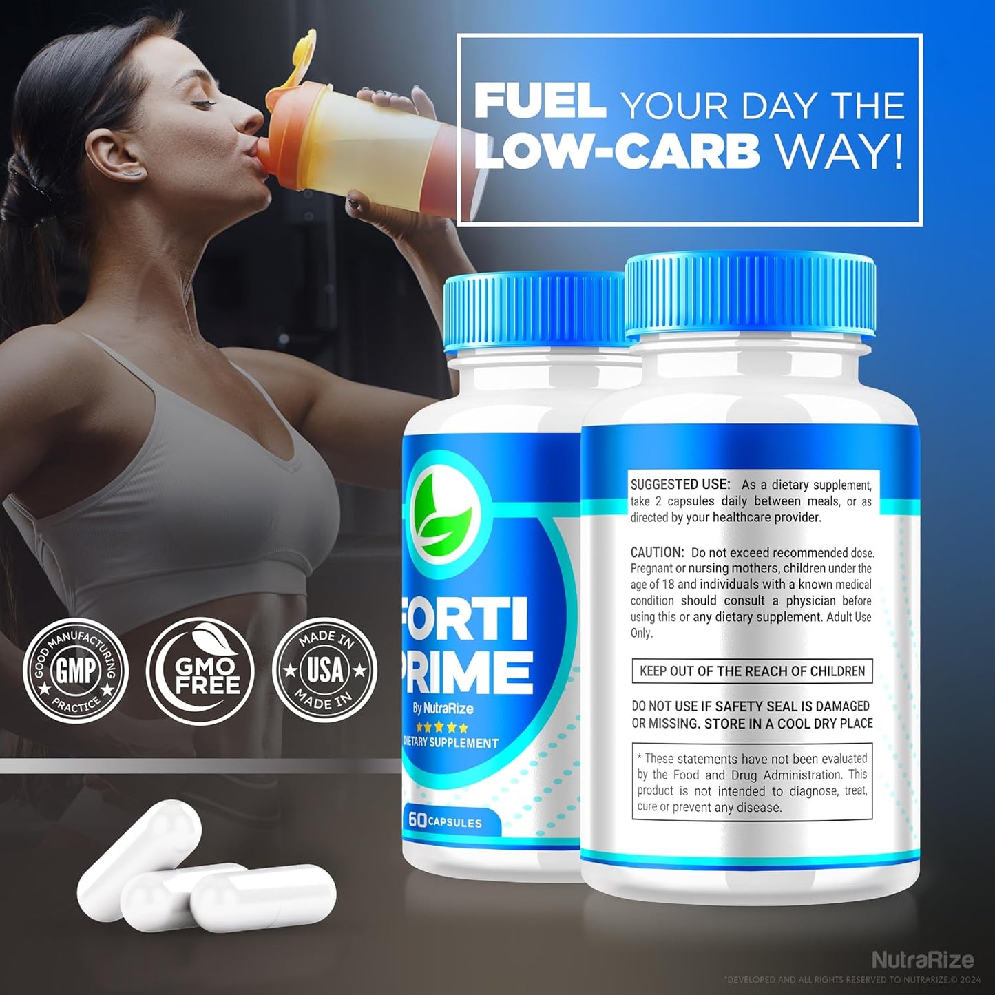 All-Natural NutraRize FortiPrime Capsules for Slimming Formula , Detox & Fitness Goals - Keto-Friendly Vitamin Supplement (60 Caps)