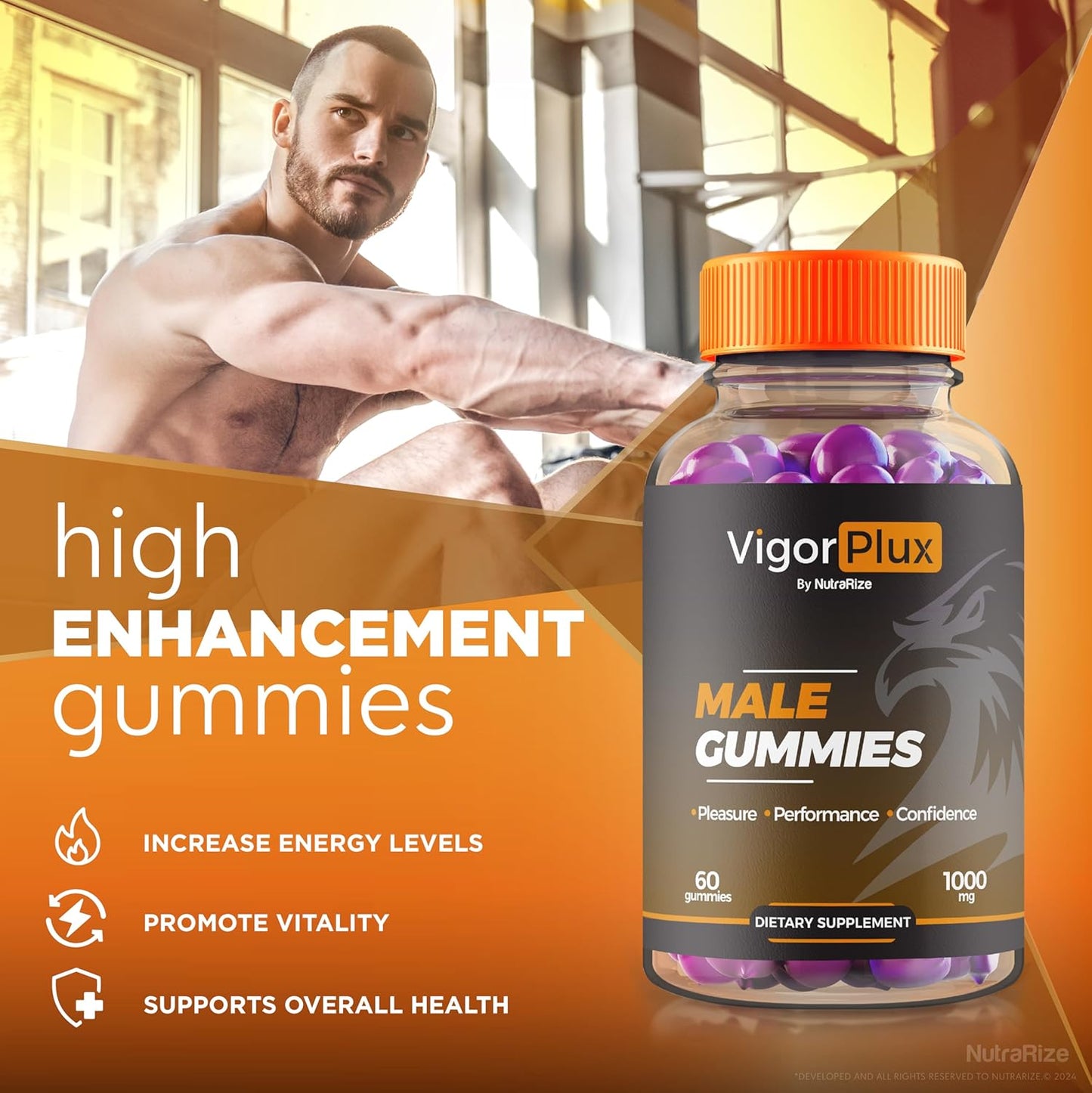 All-Natural NutraRize VigorPlux Male Gummies - Support Performance & Confidence - Official Reviews - 60 Gummies