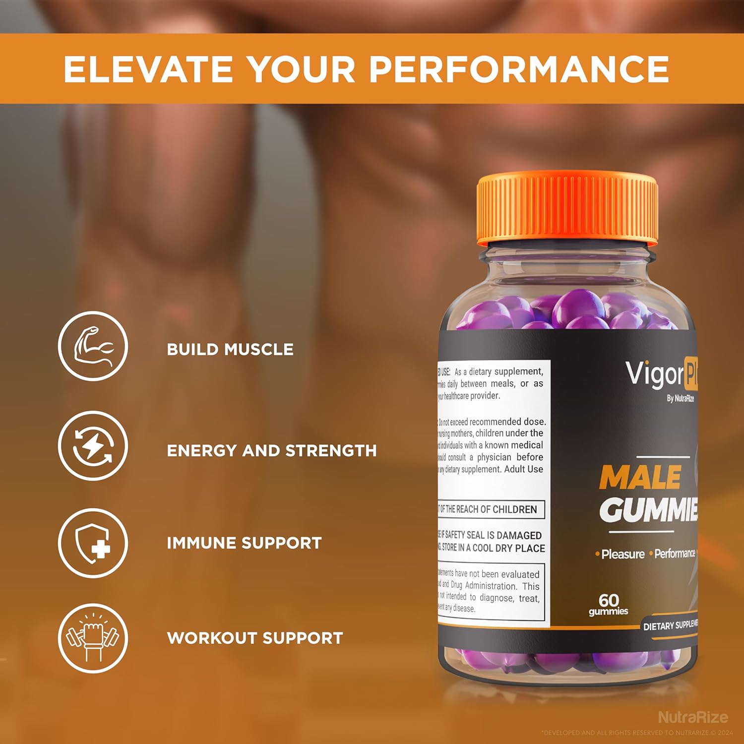 All-Natural NutraRize VigorPlux Male Gummies - Support Performance & Confidence - Official Reviews - 60 Gummies