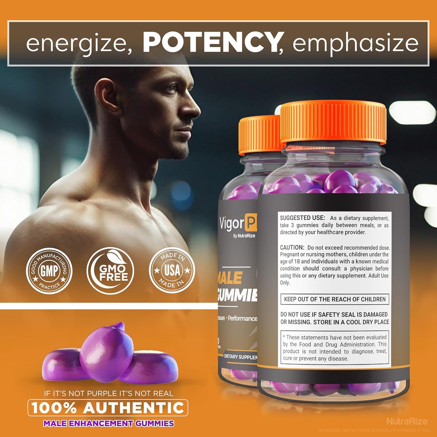 All-Natural NutraRize VigorPlux Male Gummies - Support Performance & Confidence - Official Reviews - 60 Gummies