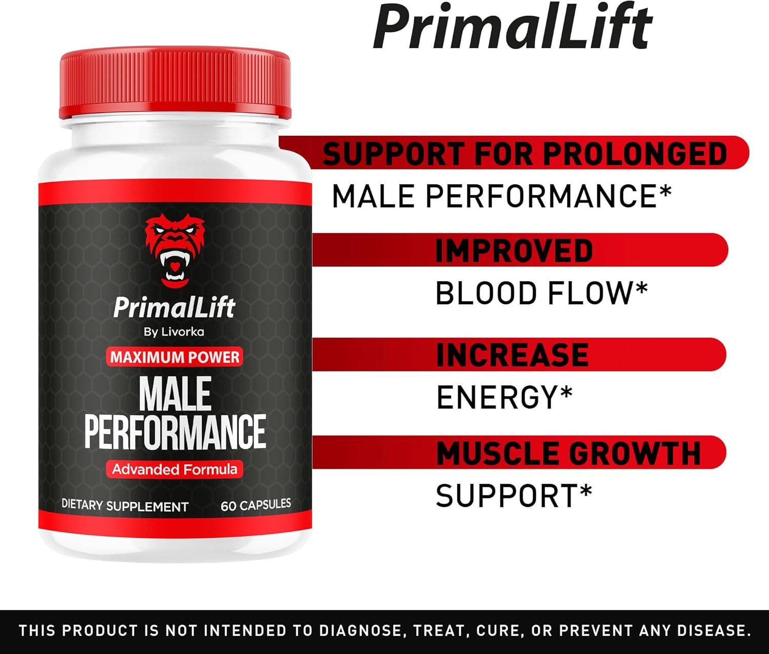 All Natural Primal Lift Supplement (3 Pack) - Advanced Formula for Men - 180 Capsules for 3 Months of Support