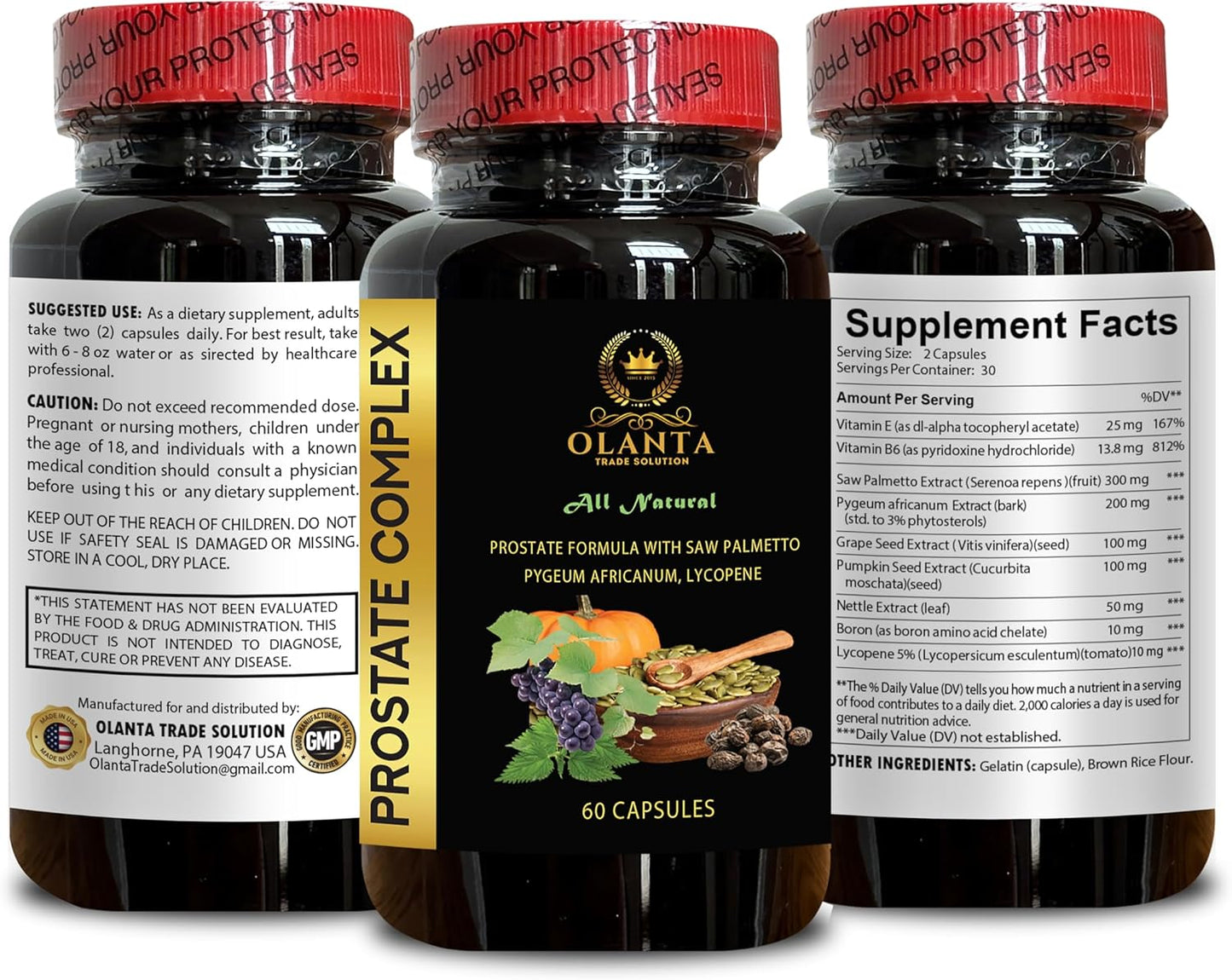 All Natural Prostate Complex Supplement with Saw Palmetto - Supports Prostate Function for Men - 60 Capsules