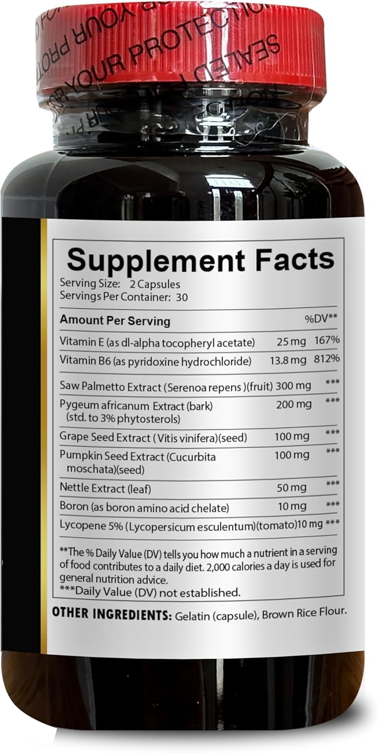All Natural Prostate Complex Supplement with Saw Palmetto - Supports Prostate Function for Men - 60 Capsules