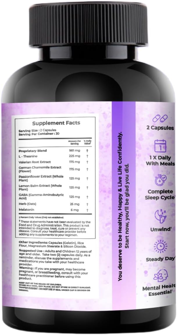 All Natural Sleep Support Supplement with Melatonin, Lemon Balm, Chamomile, and Magnesium for Tranquil Nights - Made in USA