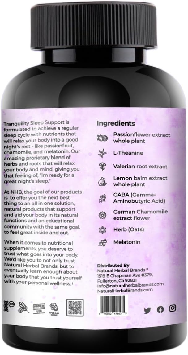 All Natural Sleep Support Supplement with Melatonin, Lemon Balm, Chamomile, and Magnesium for Tranquil Nights - Made in USA