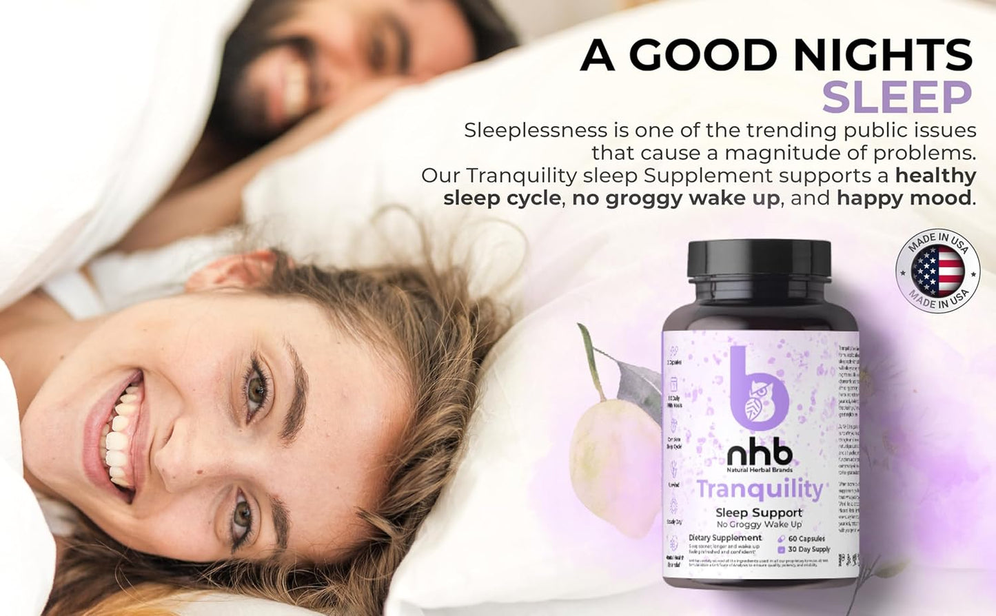 All Natural Sleep Support Supplement with Melatonin, Lemon Balm, Chamomile, and Magnesium for Tranquil Nights - Made in USA