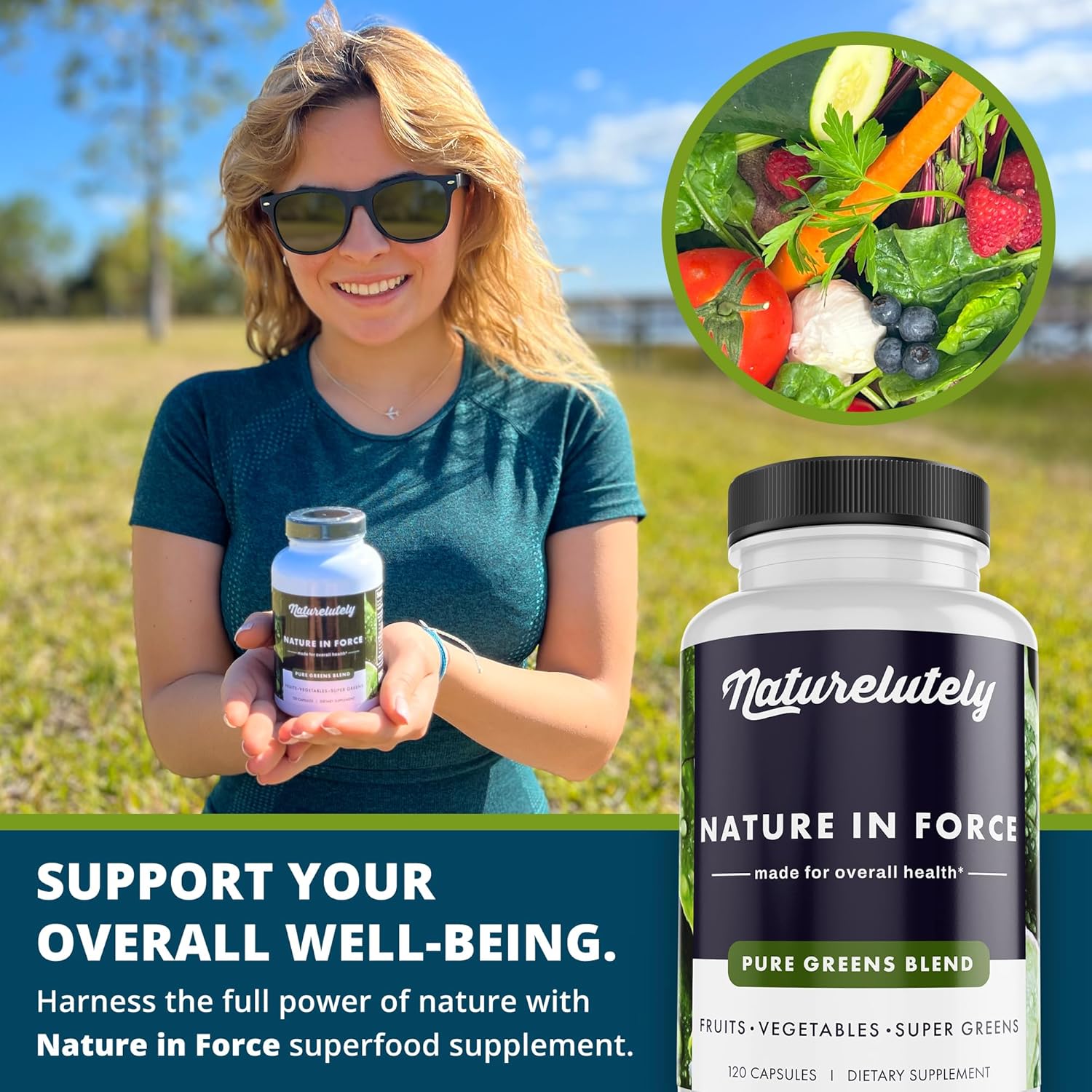 All Natural Super Greens Capsules with Immune Support - 120 Count Bottle