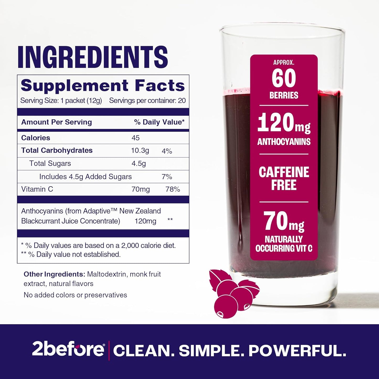 All Natural Vegan Pre Workout with Blackcurrant Flavor for Clean Energy, Endurance, and Recovery - Caffeine Free - 20 Packets - Informed Sports Certified