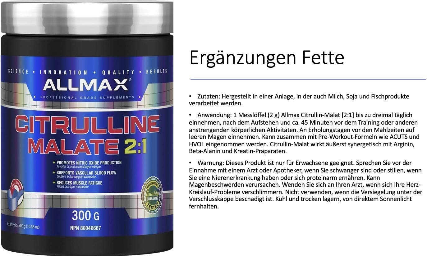 Allmax Essentials Vegan Citrulline Malate 2:1 Powder - 300 g, 150 Servings - Boosts Endurance & Recovery