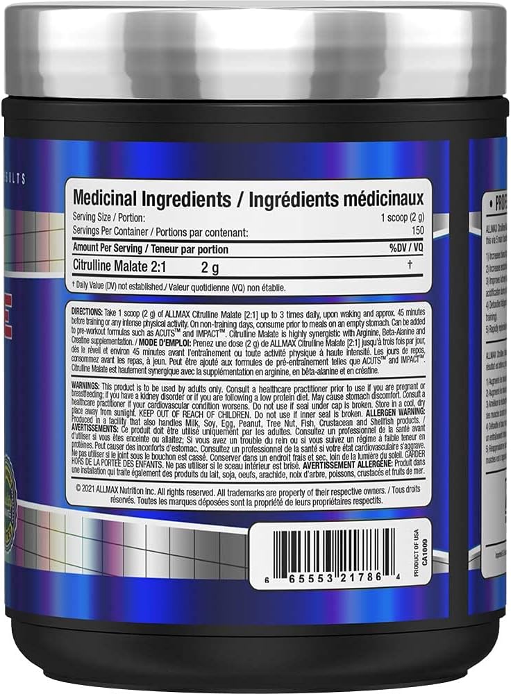 Allmax Essentials Vegan Citrulline Malate 2:1 Powder - 300 g, 150 Servings - Boosts Endurance & Recovery