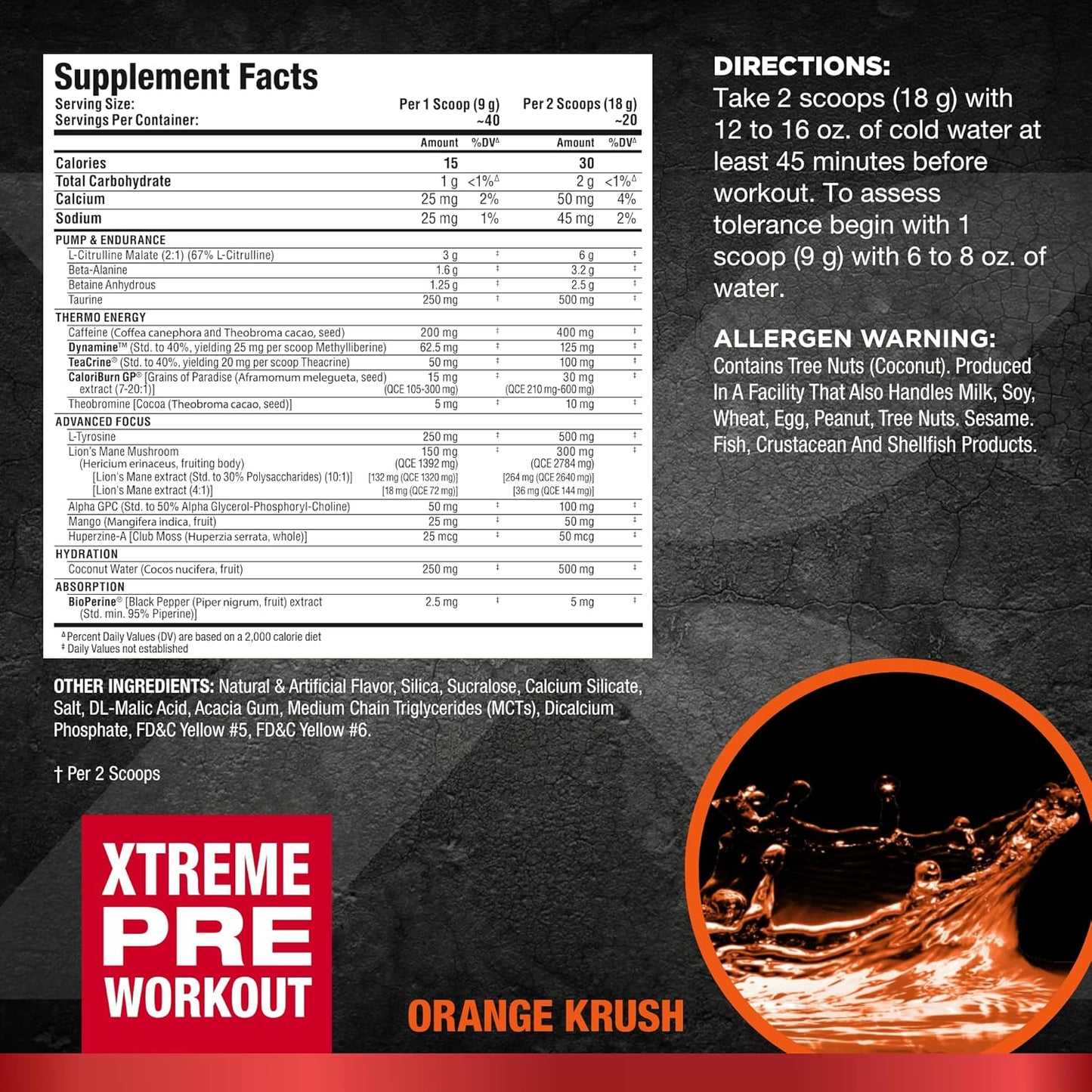 ALLMAX Impact IGNITER Xtreme Orange Crush 360g Pre-Workout Formula with Citrulline Malate & Beta Alanine for Energy, Focus, Pumps & Power - 40 Servings